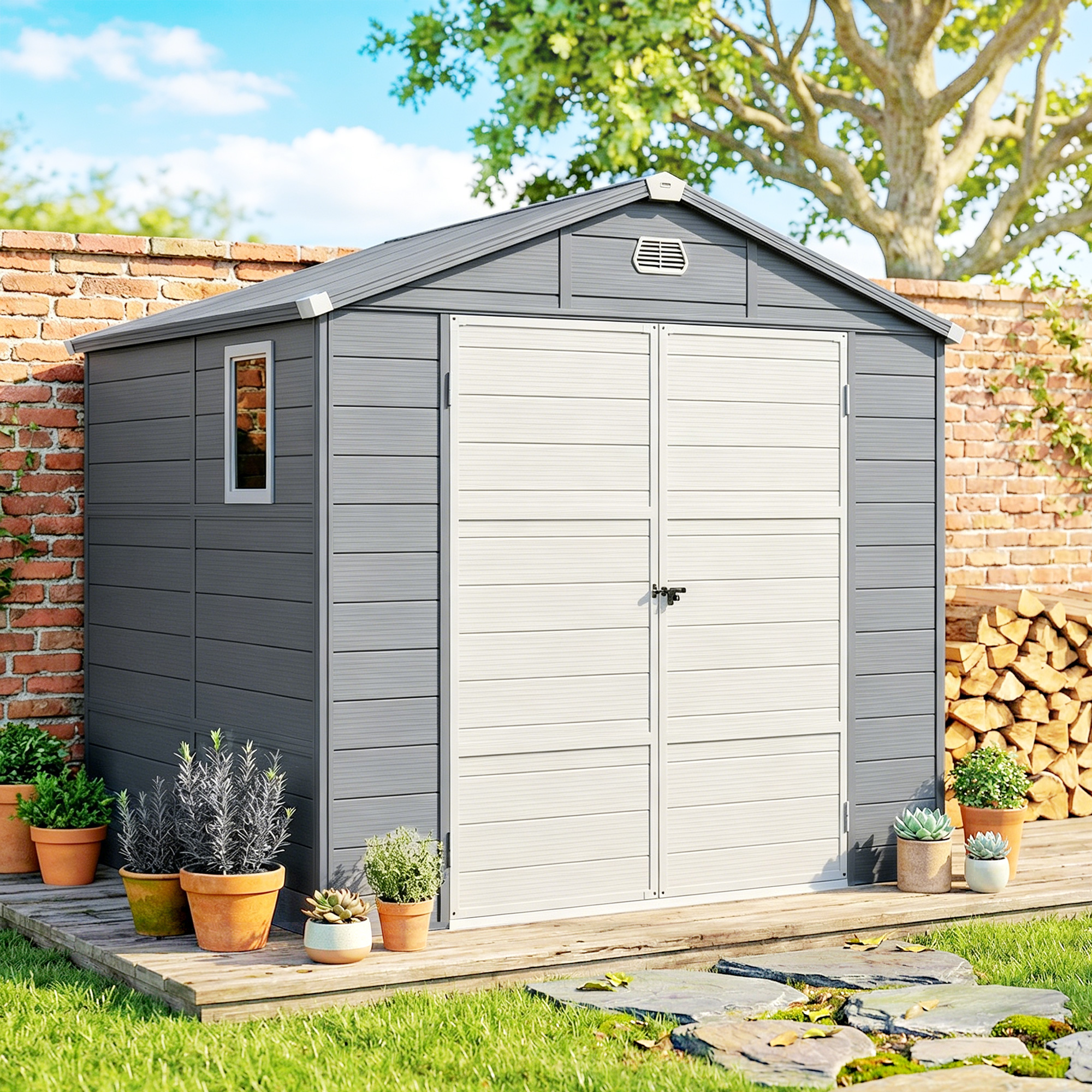 Outsunny 8' x 6' Small Garden Shed with Latch Door, Vents, Sloped