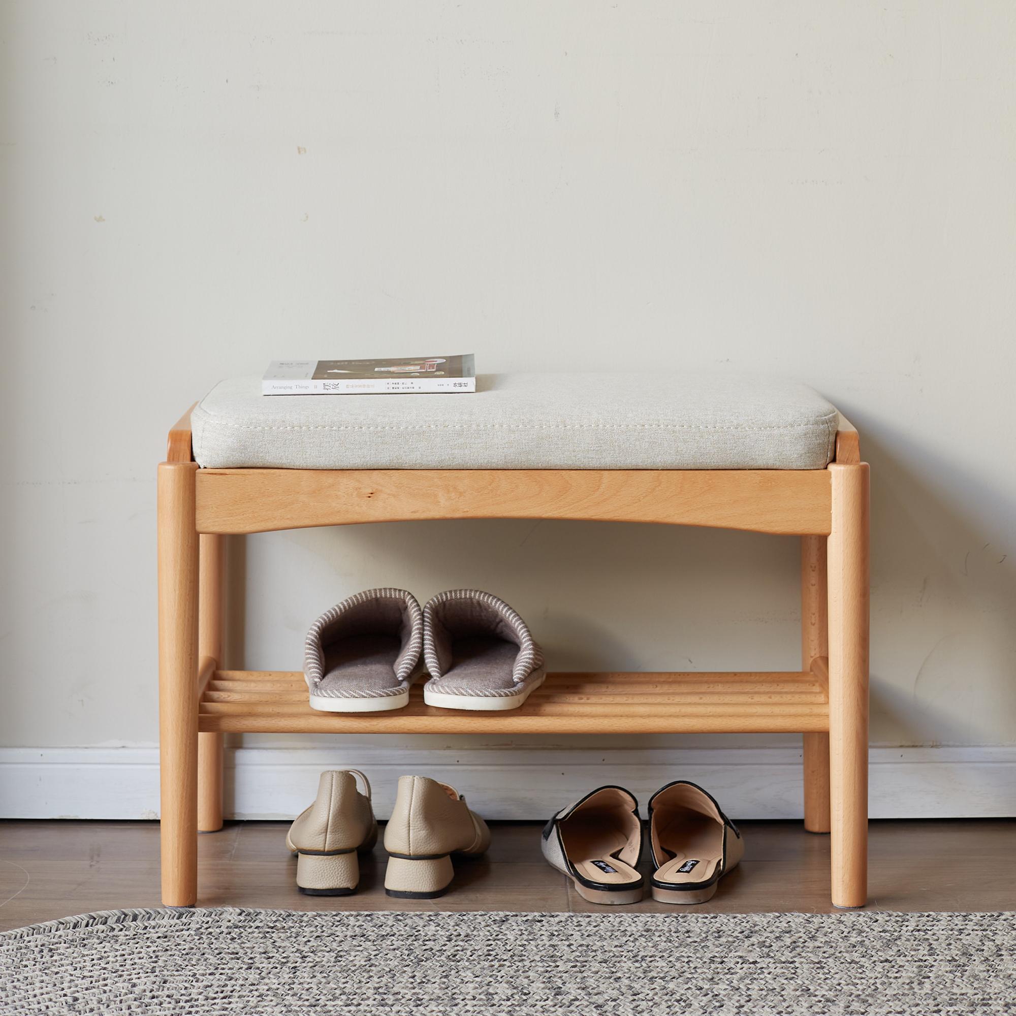 Mid-Century Shoe Bench with Cushion