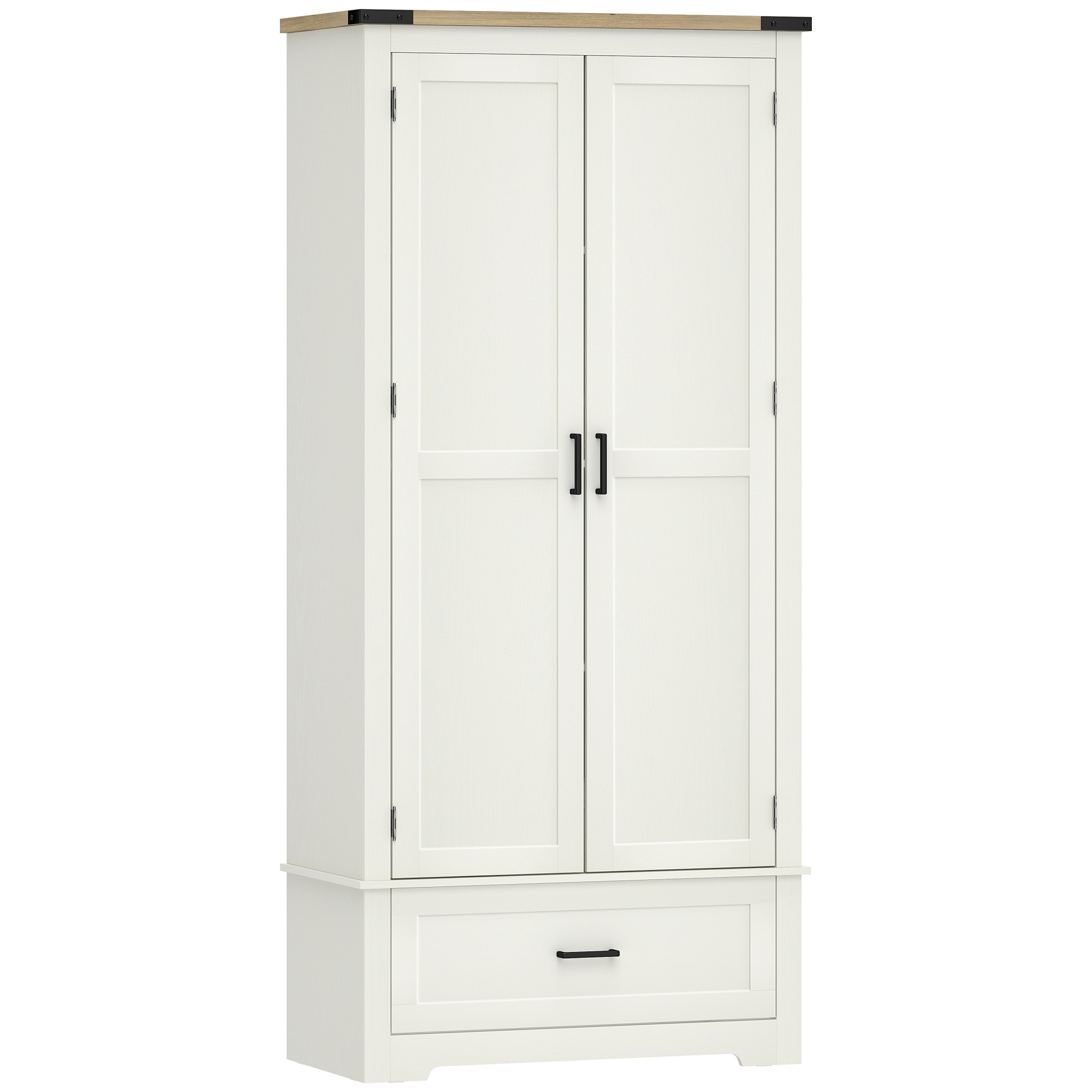 Organizer Drawer and Adjustable-Height Shelves, 69" Tall Farmhouse Cooking Pantry Organizer Unit with 2 Doors, Cream White 1