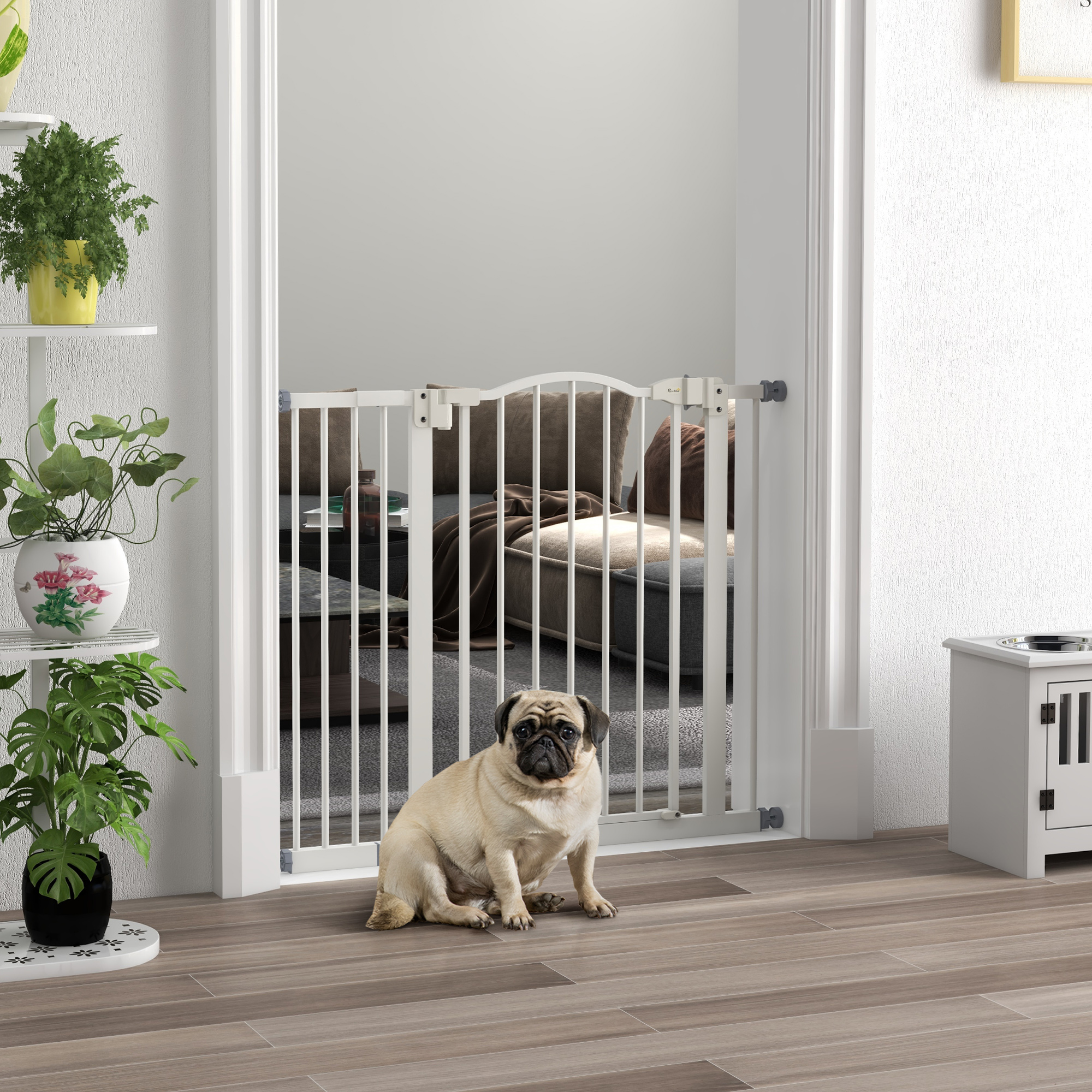 PawHut Extra Tall Dog Gate with Door, Pressure Fit, Auto Close, Double Locking for Doorways Hallways Stairs, 29"-37", White Aosom Canada