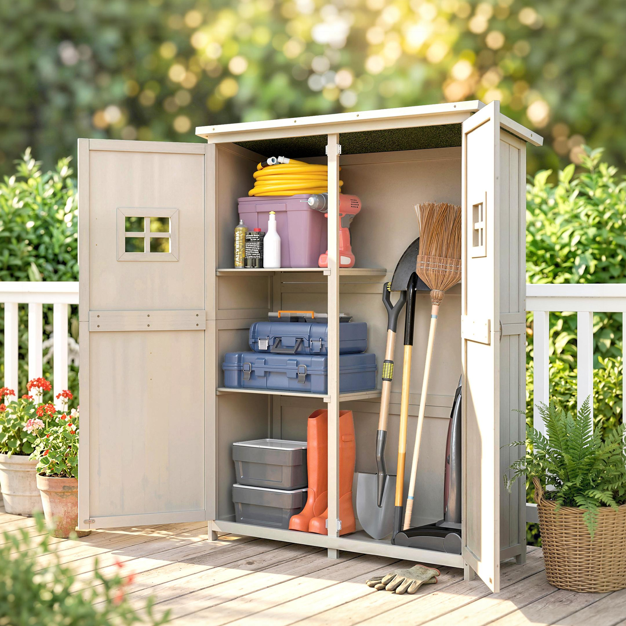Outsunny 4x1.5ft Wooden Garden Shed Outdoor Tool Organizer with Double Door & Windows Aosom Canada