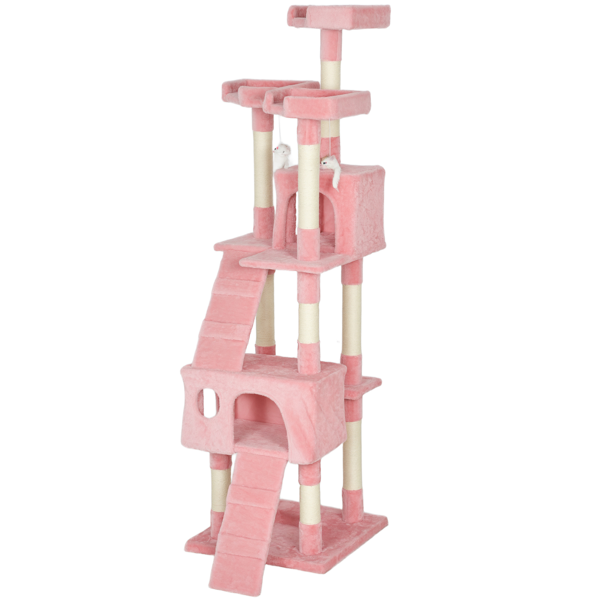 68-inch Multi-Level Feline Scratching Tree Kitty Activity Center Post Tower Condo Animal Furnishing w/ Plaything Pink 1