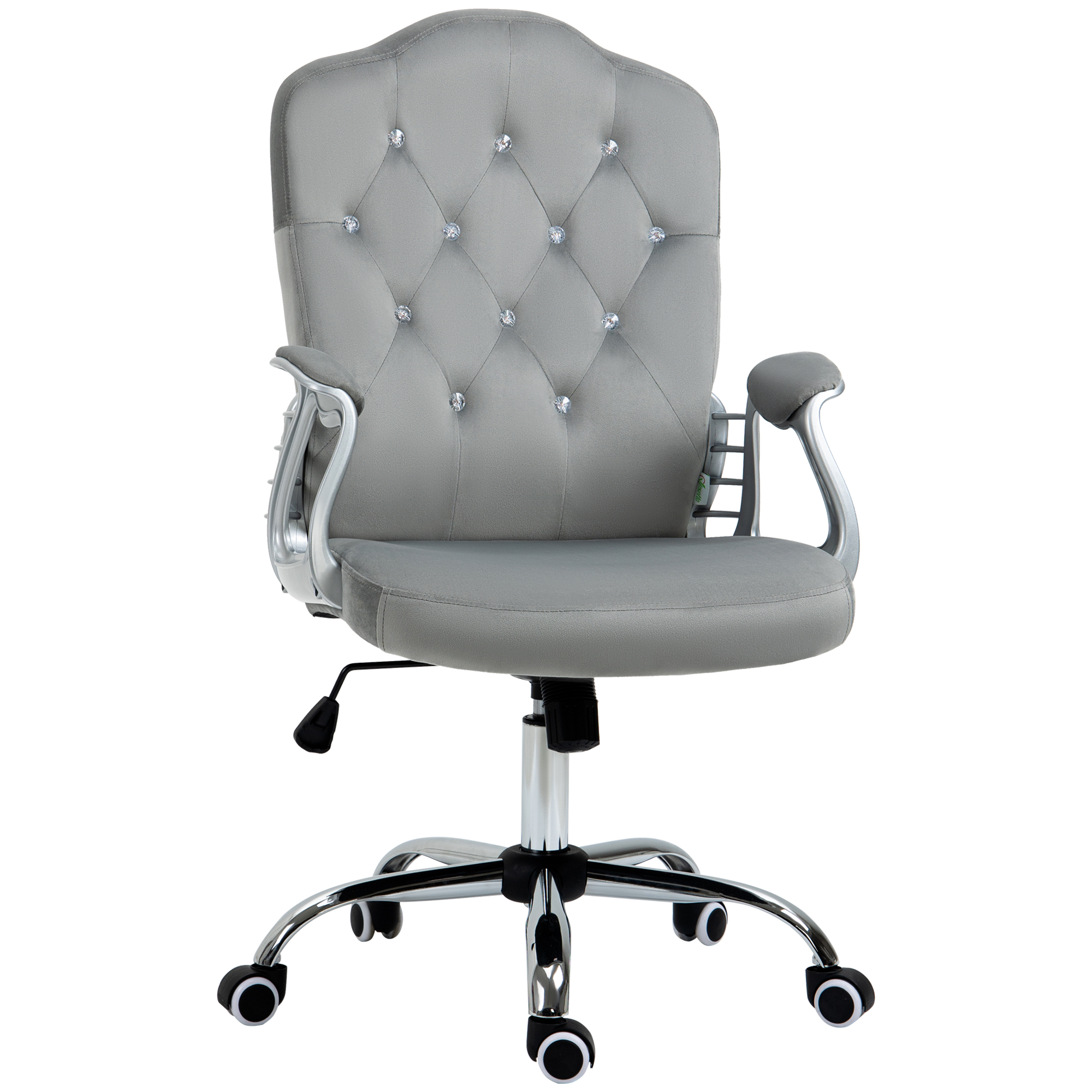 Velvet PC Work Table Seating with Rotating Castors, Workspace Seating, Adjustable-Height Height, Tilt Function, Button Tufted, Grey 1