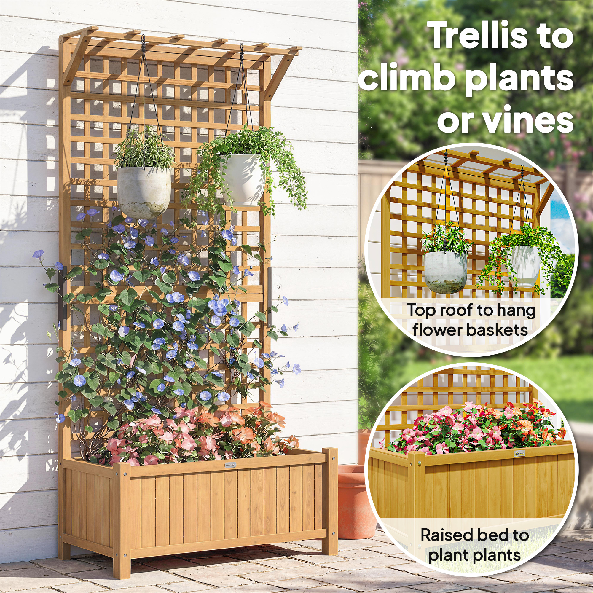 72 inch trellis with planter box Yaheetech 75-in H Movable Dark Brown Wood Planter Raised Bed with Trellis one_size