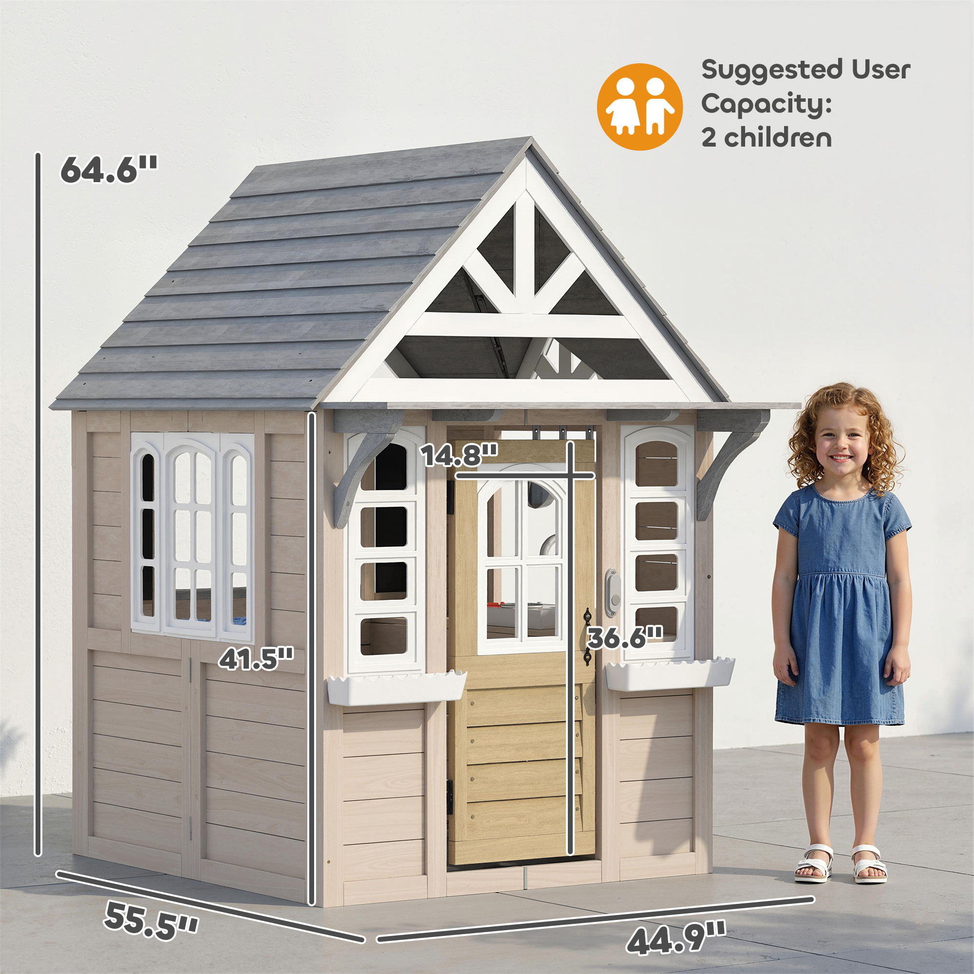 Qaba Outdoor Playhouse, Wooden Kids Playhouse with Dog Door