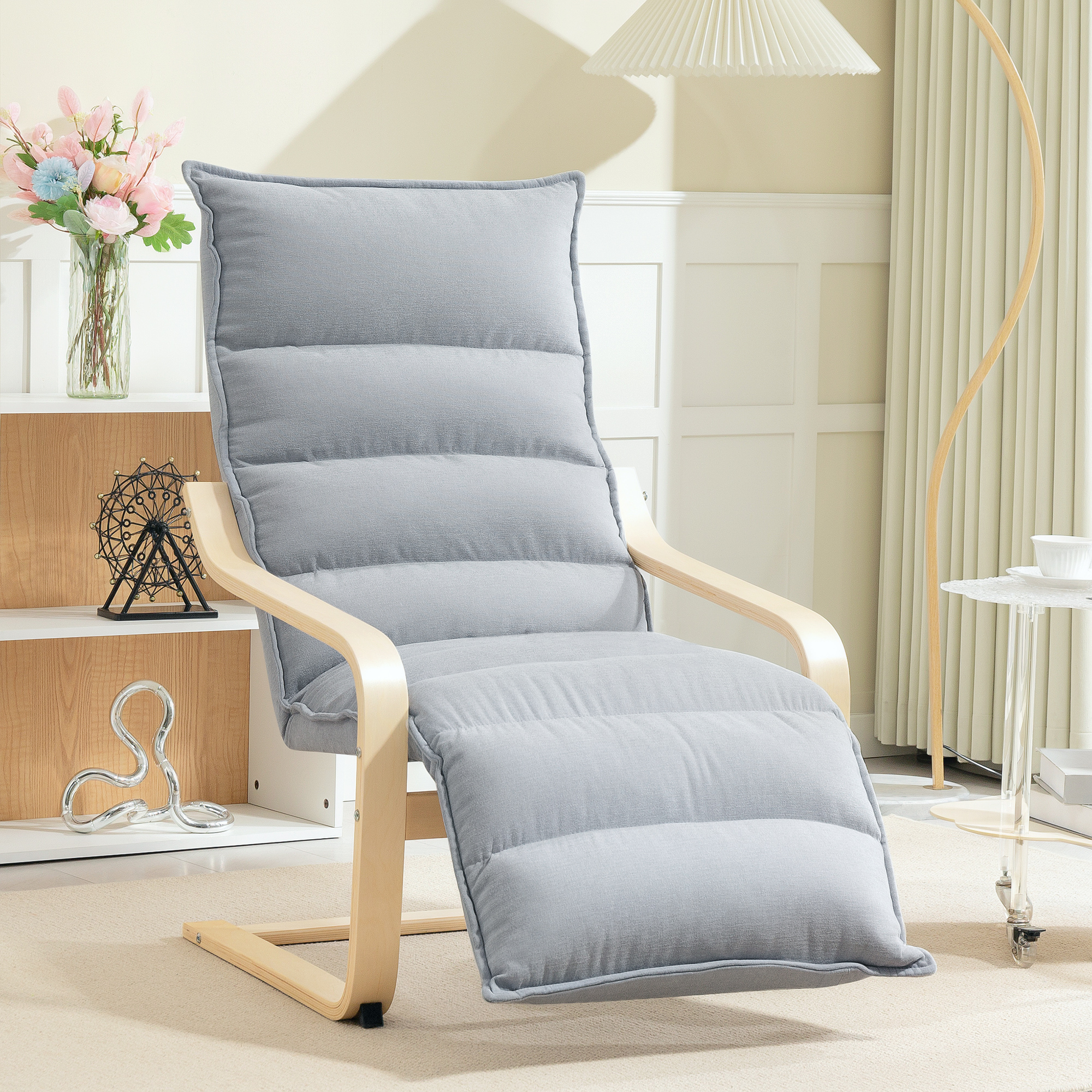 HOMCOM Accent Chair, Velvet Upholstered Living Room Chair with Footrest, Wood Frame, Light Grey Aosom Canada