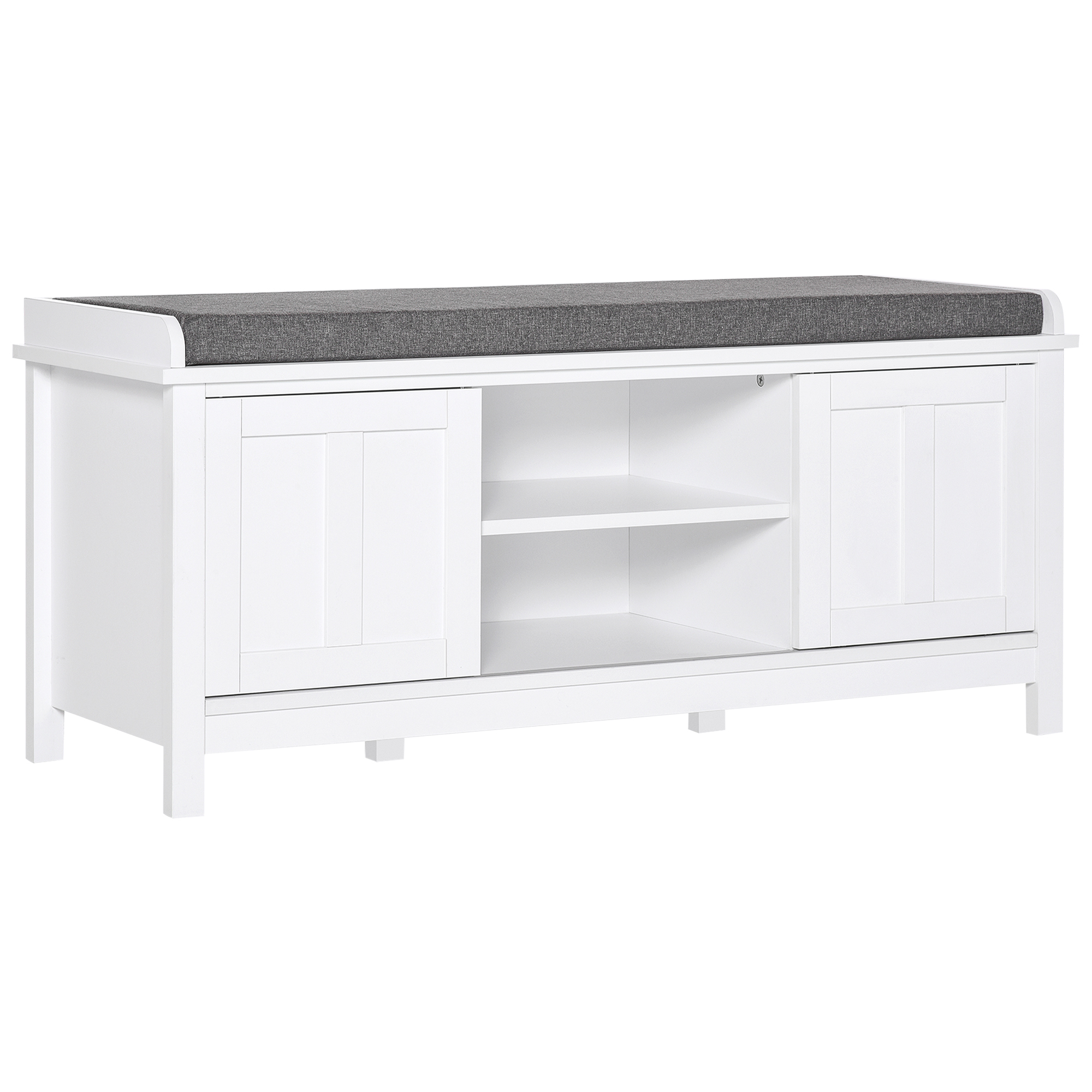 HOMCOM Entryway Shoe Storage Bench Ottoman Adjustable Shelf Padded Cushion Sliding Barn Door White for Hallway Living Room | Aosom.com