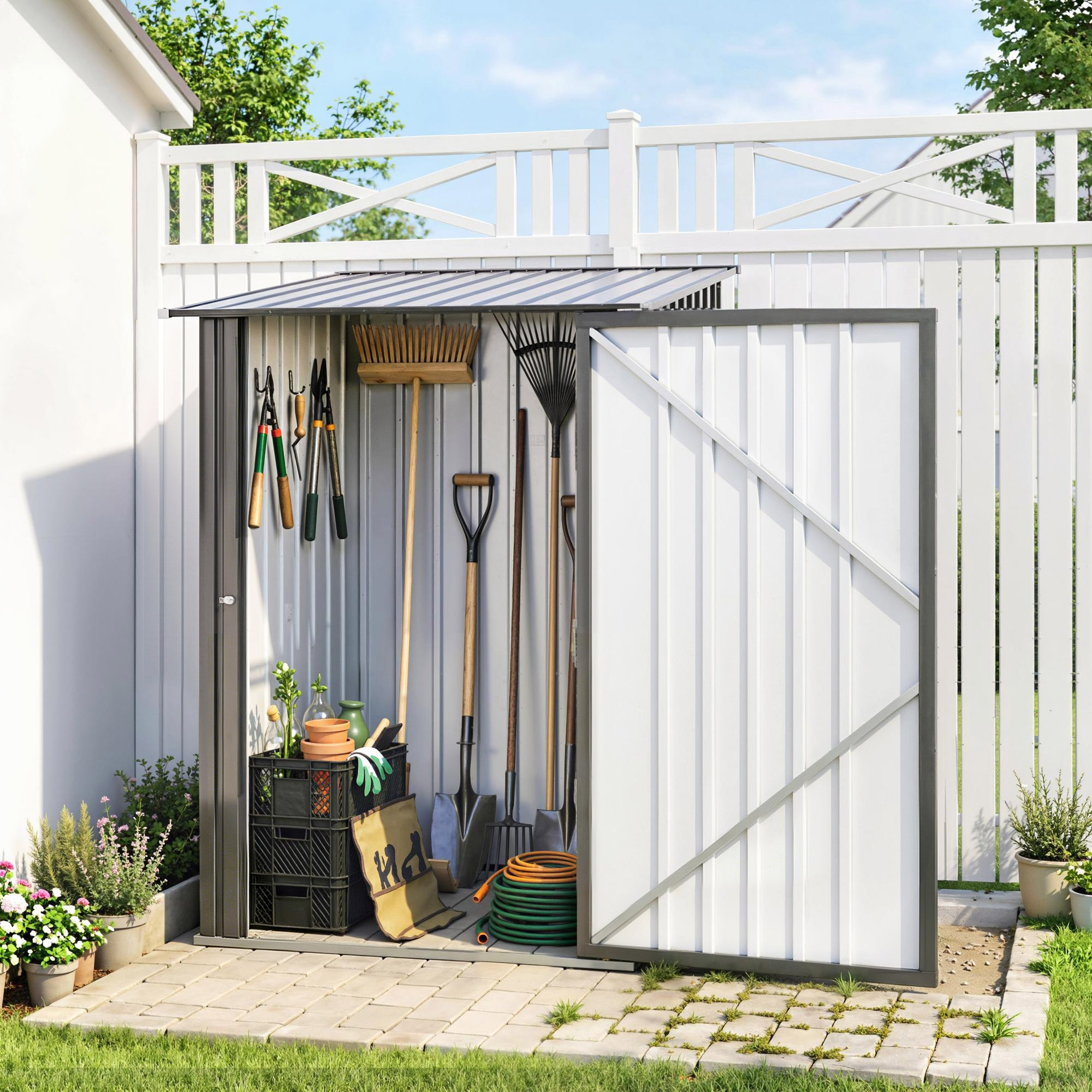 Outsunny Steel Garden Shed with Lockable Door, Dark Grey| Aosom Canada