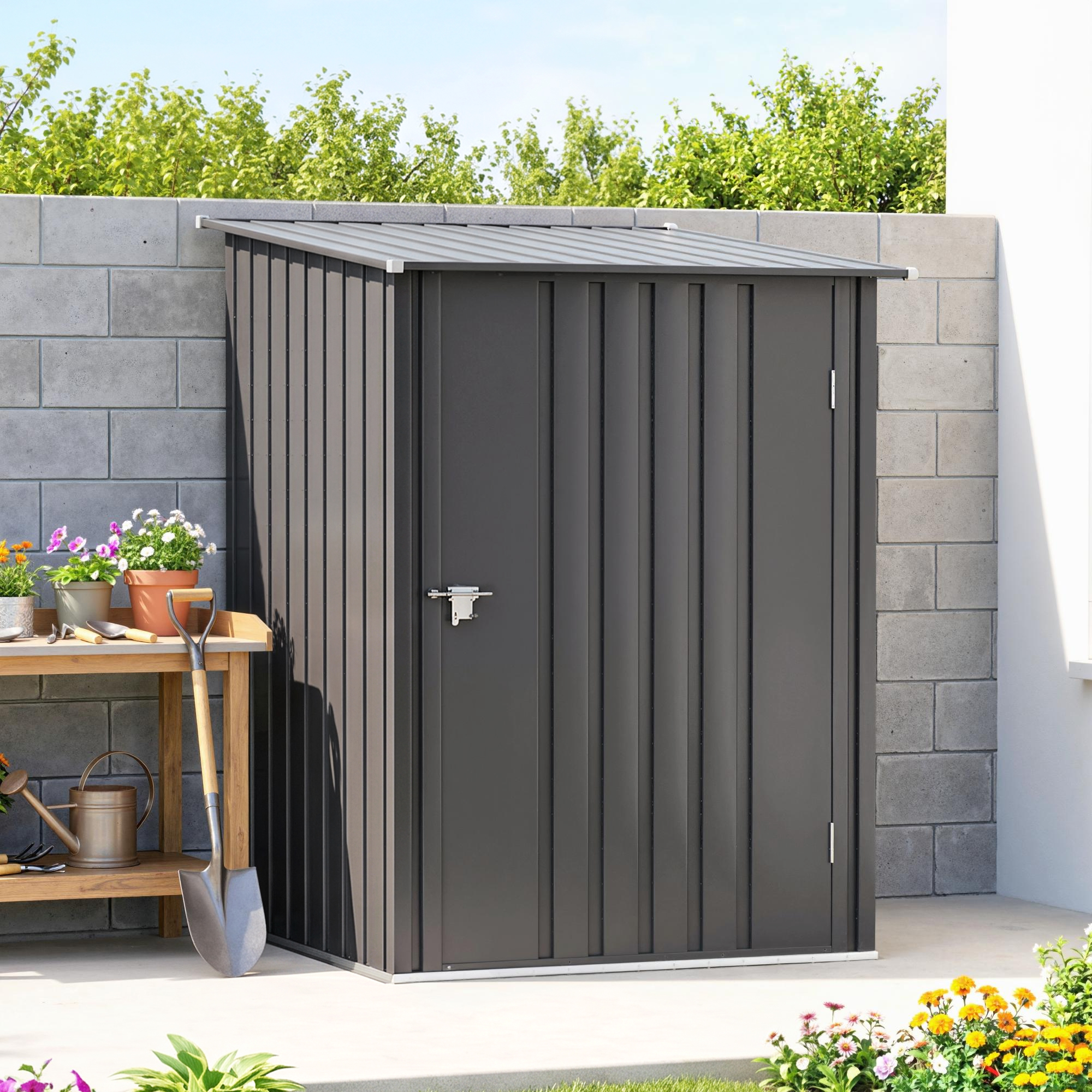 Outsunny Steel Garden Shed with Lockable Door, Dark Grey| Aosom Canada