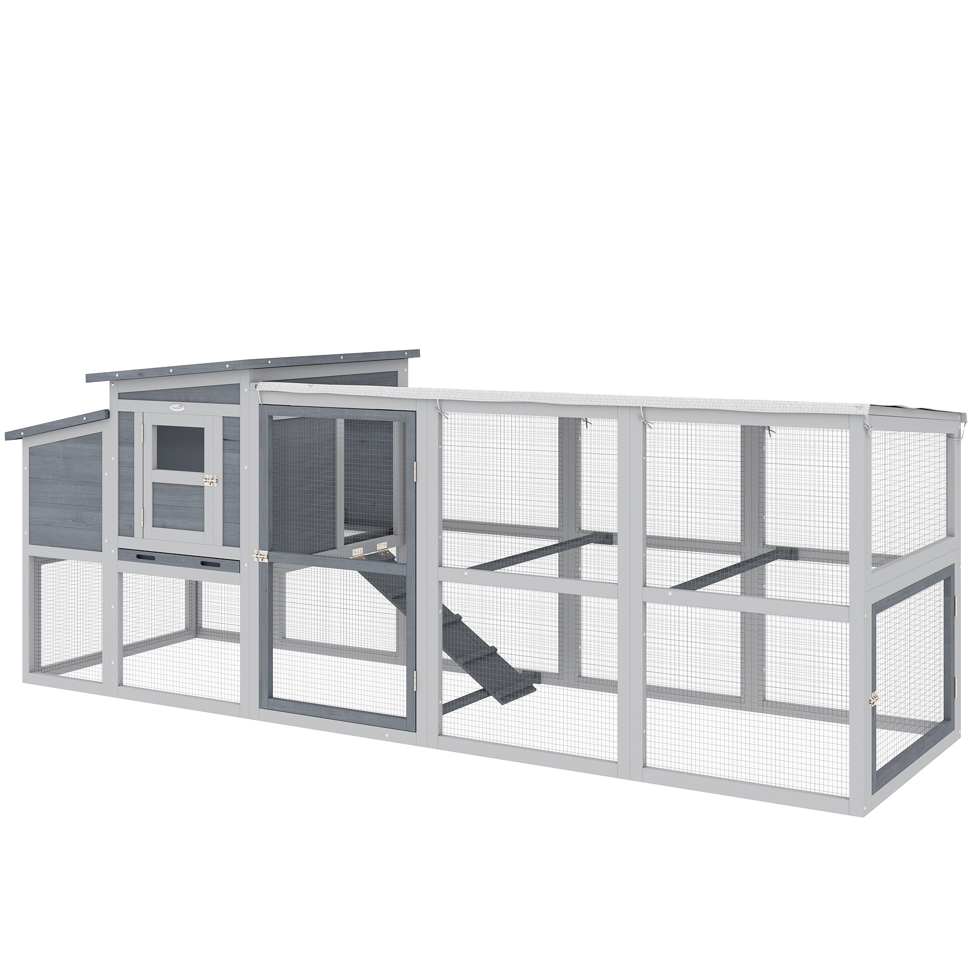 Wooden Hen House with Covered Run, Spacious Chicken Coop, Nesting Container, Pull-Out Tray, Opening Asphalt Roof 1