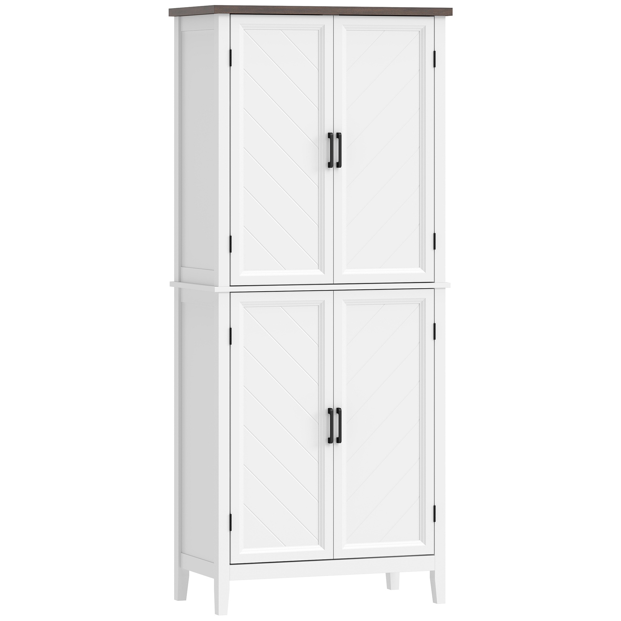 70" Tall Cooking Organizer Organizer Unit Modern Farmhouse Pantry Organizer Unit with 4 Chevron Doors and 4 Adjustable-Height Shelves, White 1