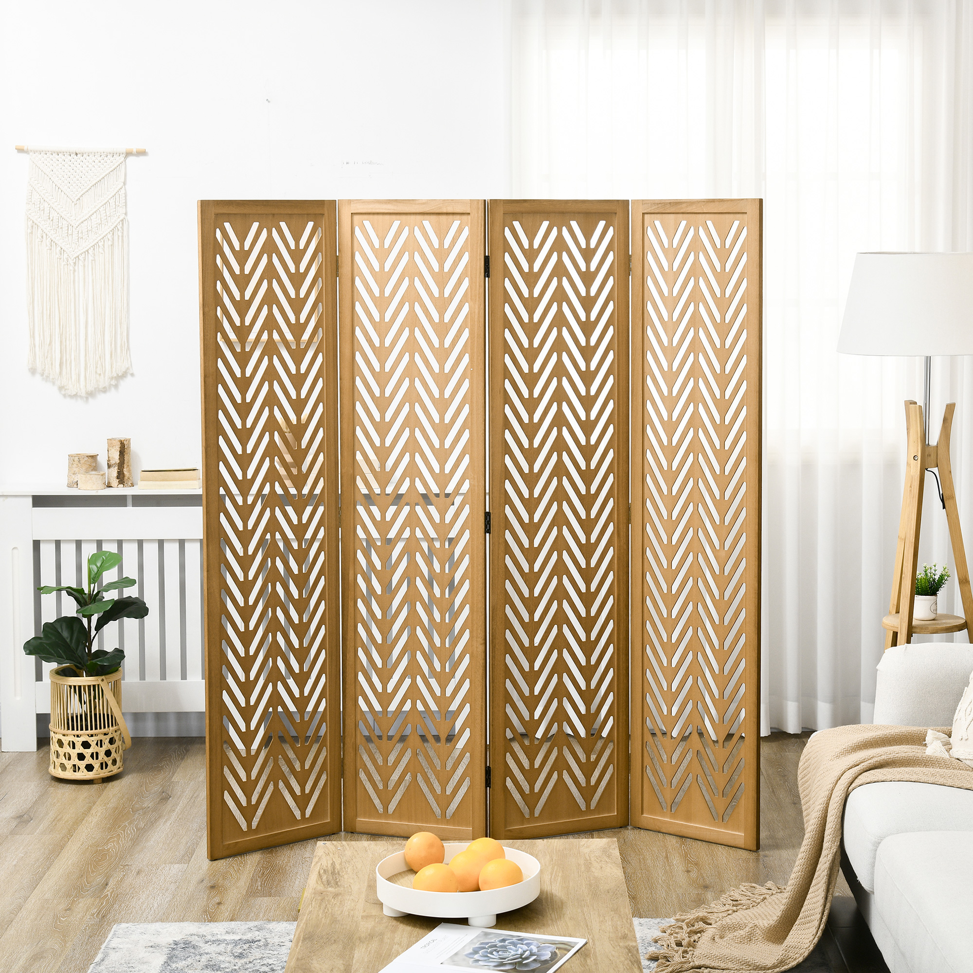 HOMCOM 4 Panel Room Divider, 5.6ft Tall Wood Folding Privacy Screens, Freestanding Partition Wall Dividers, Light Brown Aosom Canada