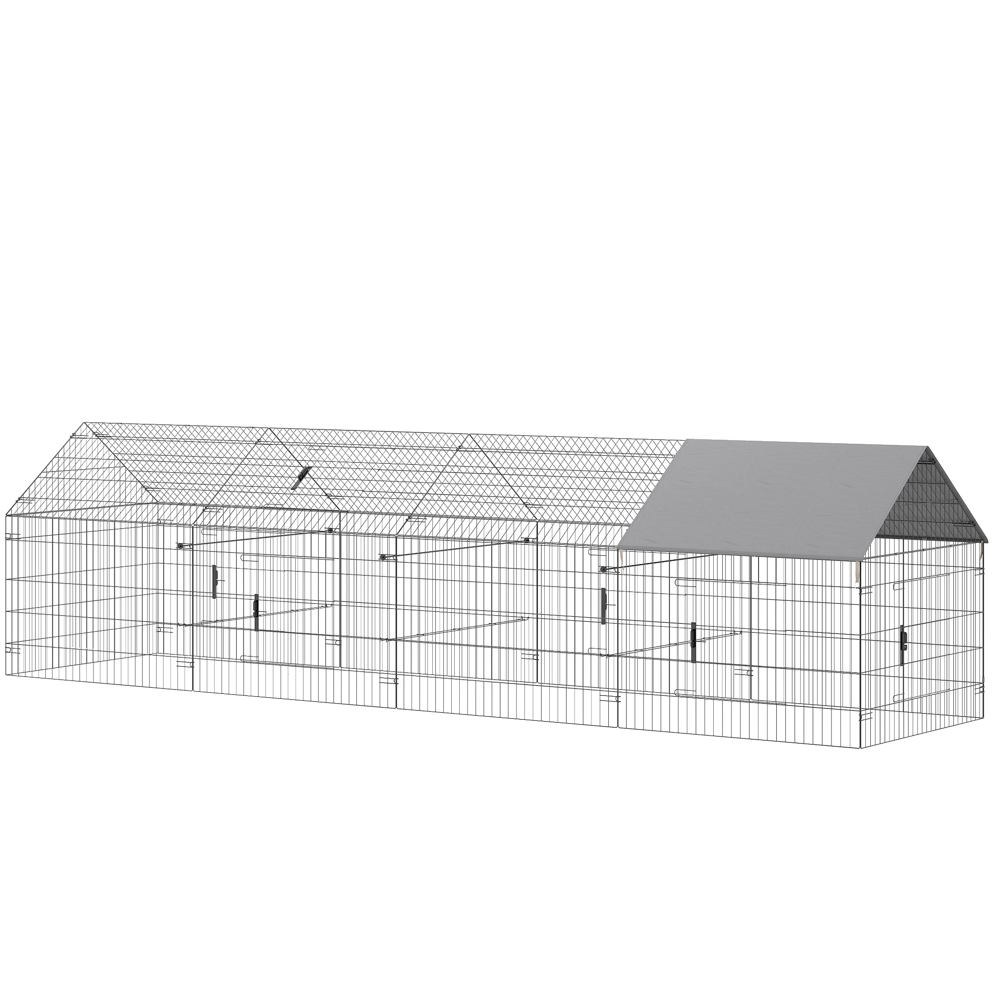 Rabbits, Metal Chicken Coop with UV-Resistant Cover for Hens, Ducks, Geese, 168.5" x 42.1" x 43.7", Grey 1