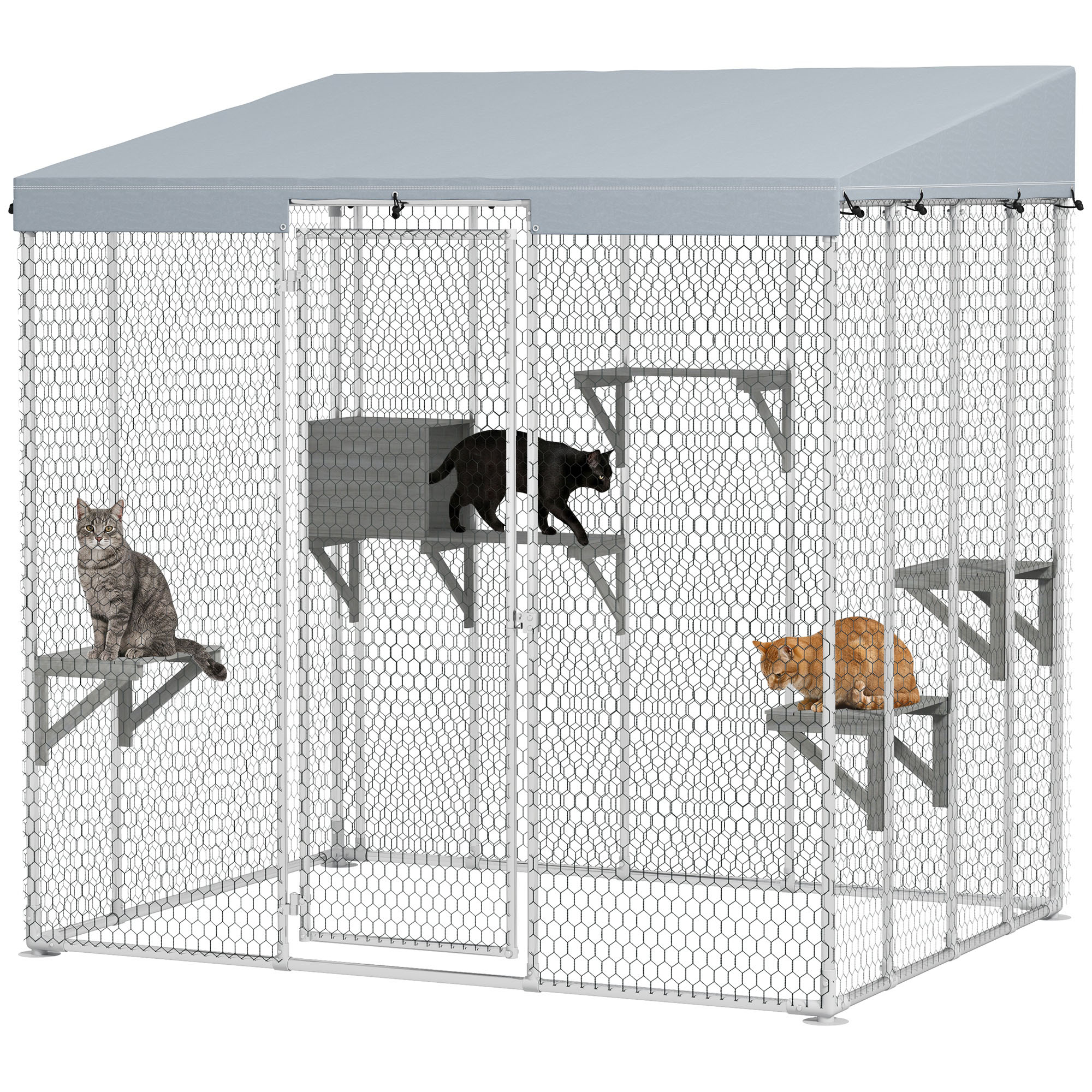 PawHut Large Steel Catio with Waterproof Canopy and Sleeping Box
