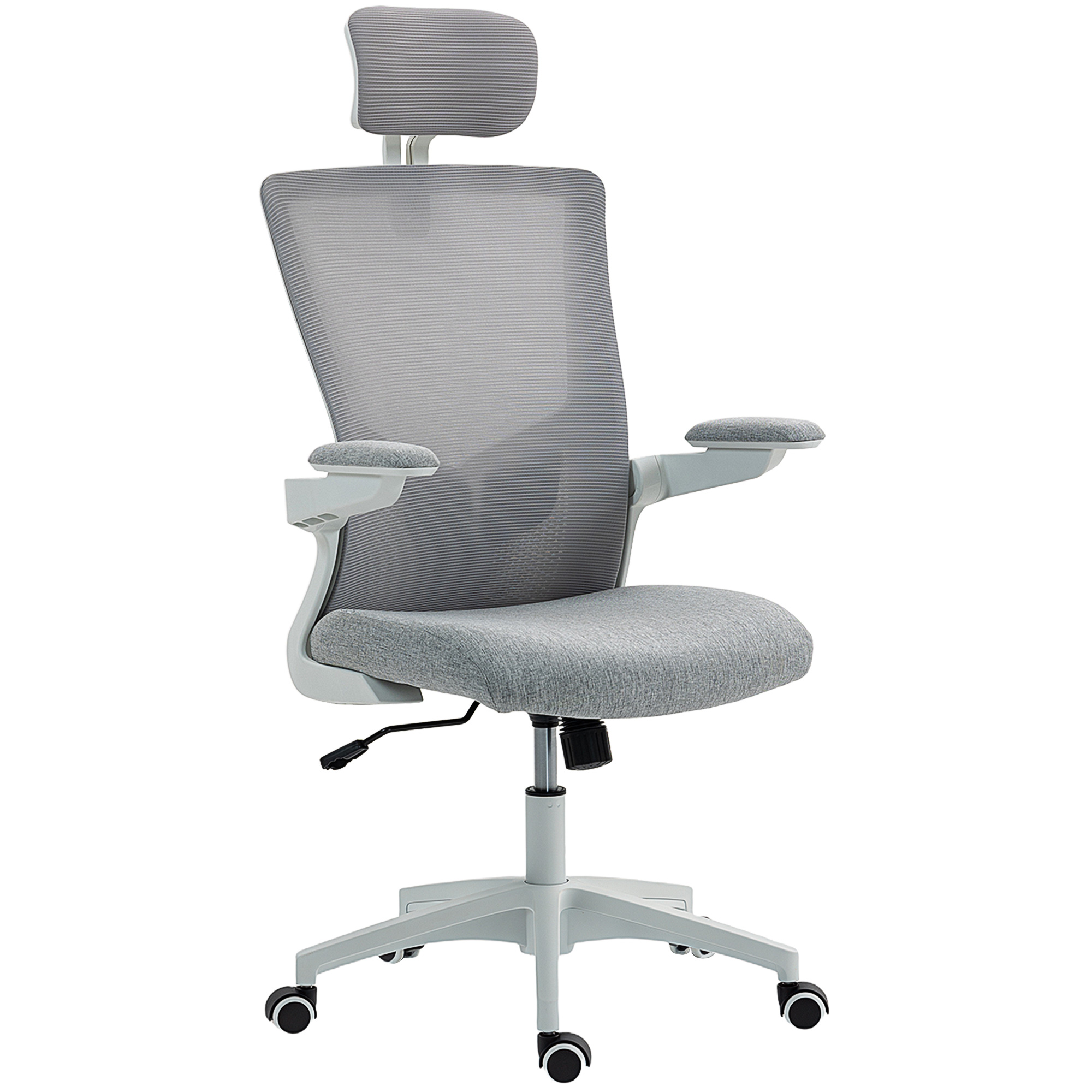 Rotating Work Table Seating with Adjustable-Height Lower-Back Support, Supportive Workspace Seating, Head Support and Height, Flip-up Arm Supports, Grey 1