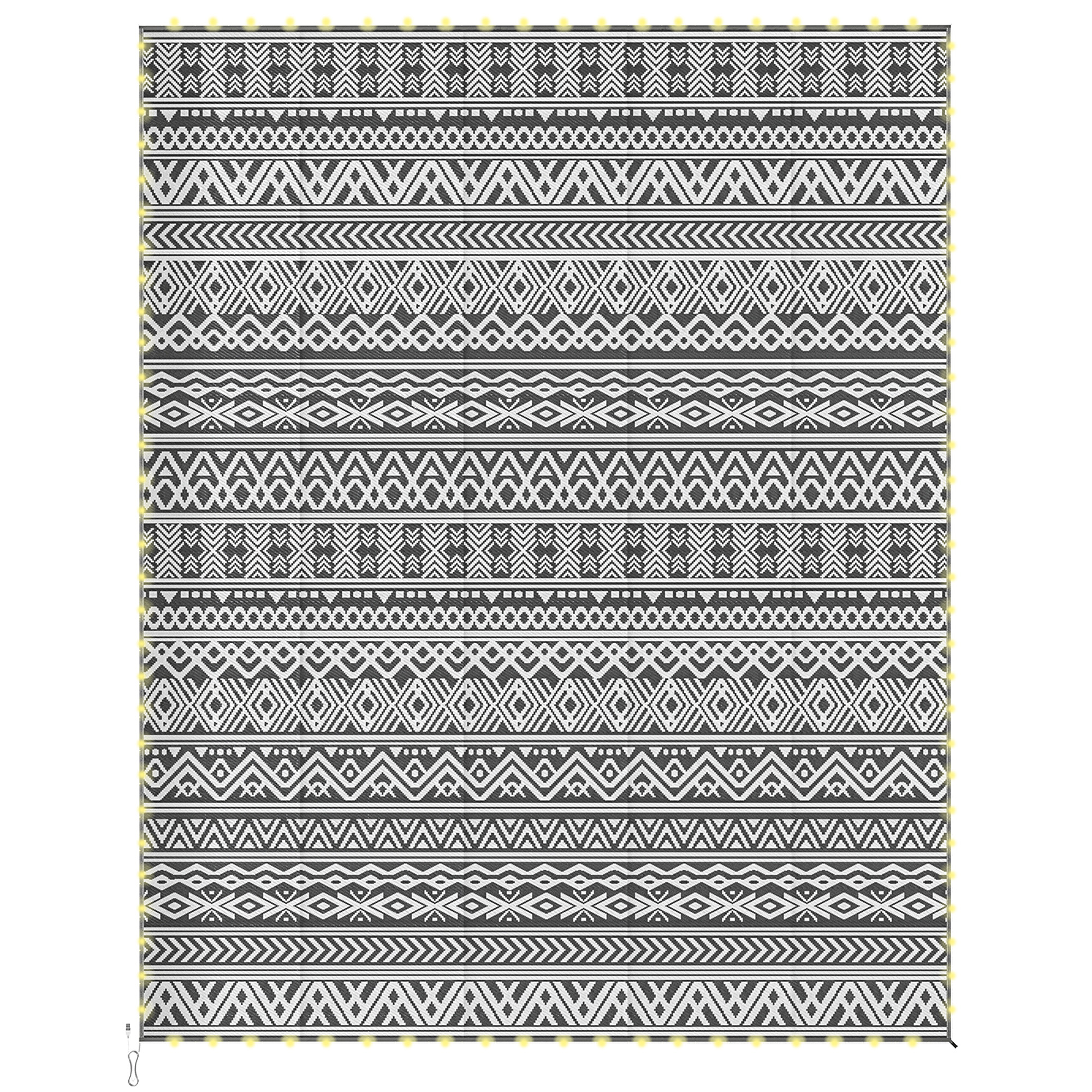 Outsunny Outdoor Rug Carpet with USB Lights Reversible Patio Rug with Carry Bag for Camping 10' x 8'
