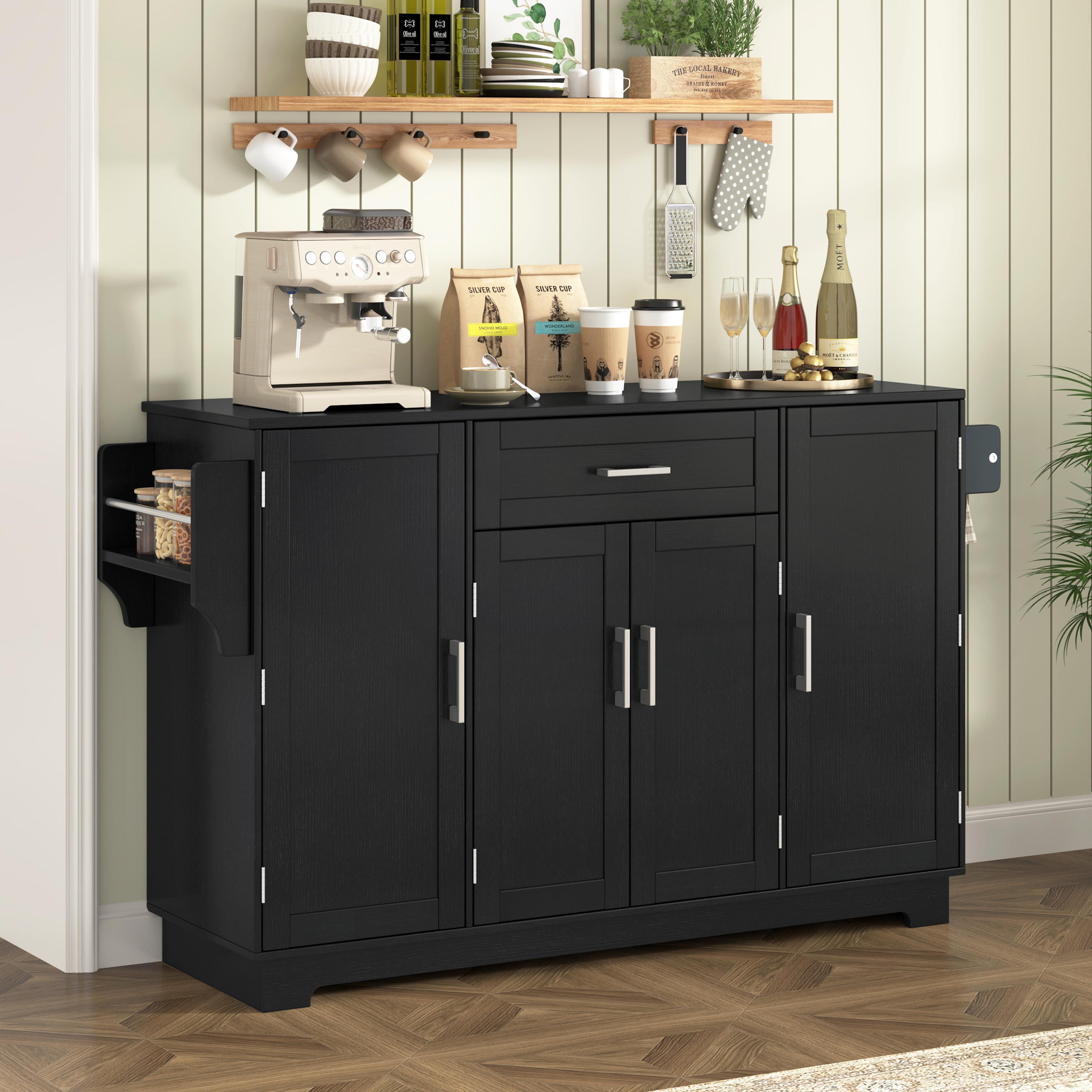 Practical Buffet Cabinet with 4 Doors and 1 Drawer, Spacious Sideboard with Adjustable Shelves, 54.5" L x 15.5" W x 33" H, Black  | Aosom Canada