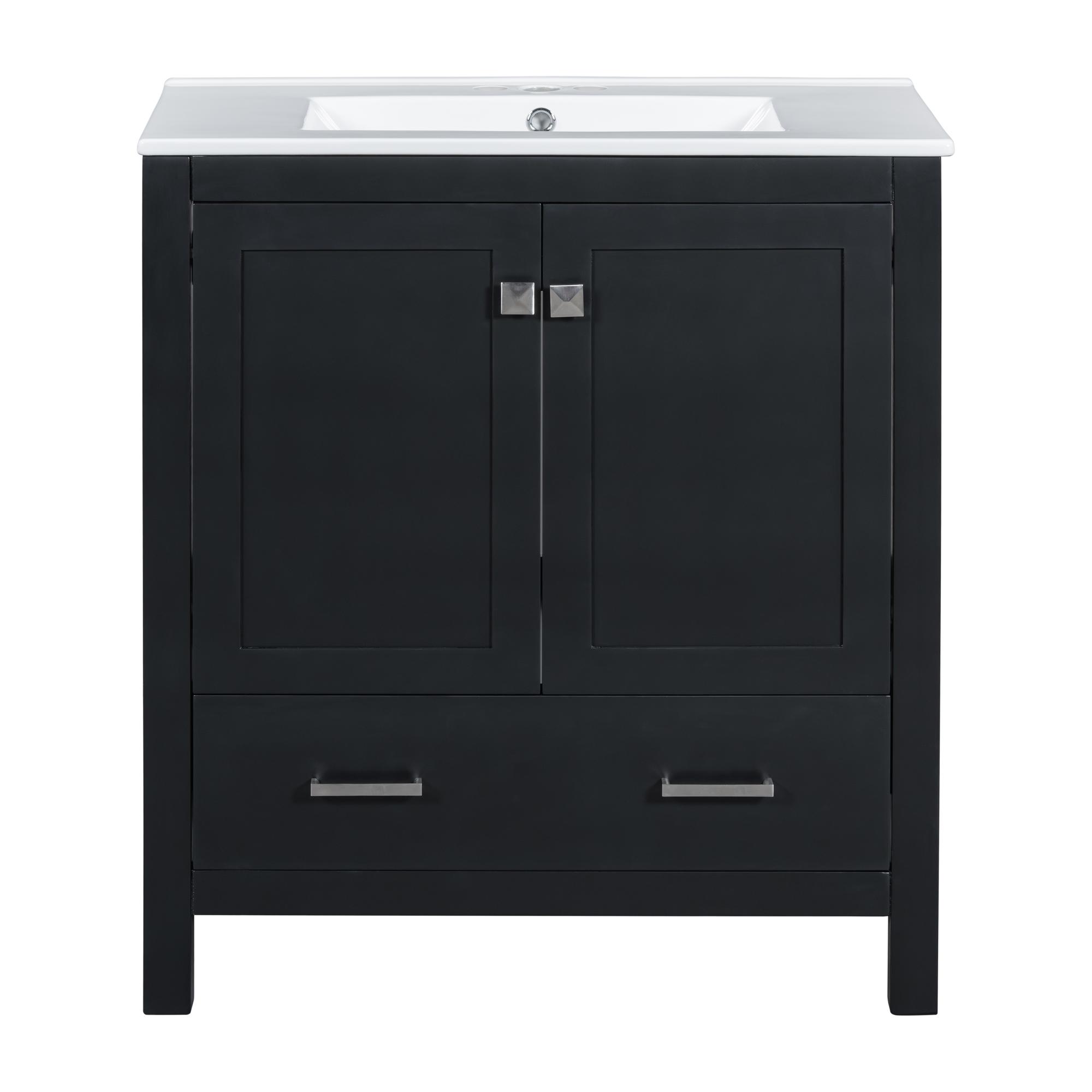 30" Bathroom Vanity with Single Undermount Sink, Cabinet with Soft Close Doors and Enough Storage, 30" L x 18.5" W x 34" H, Black+White | Aosom Canada