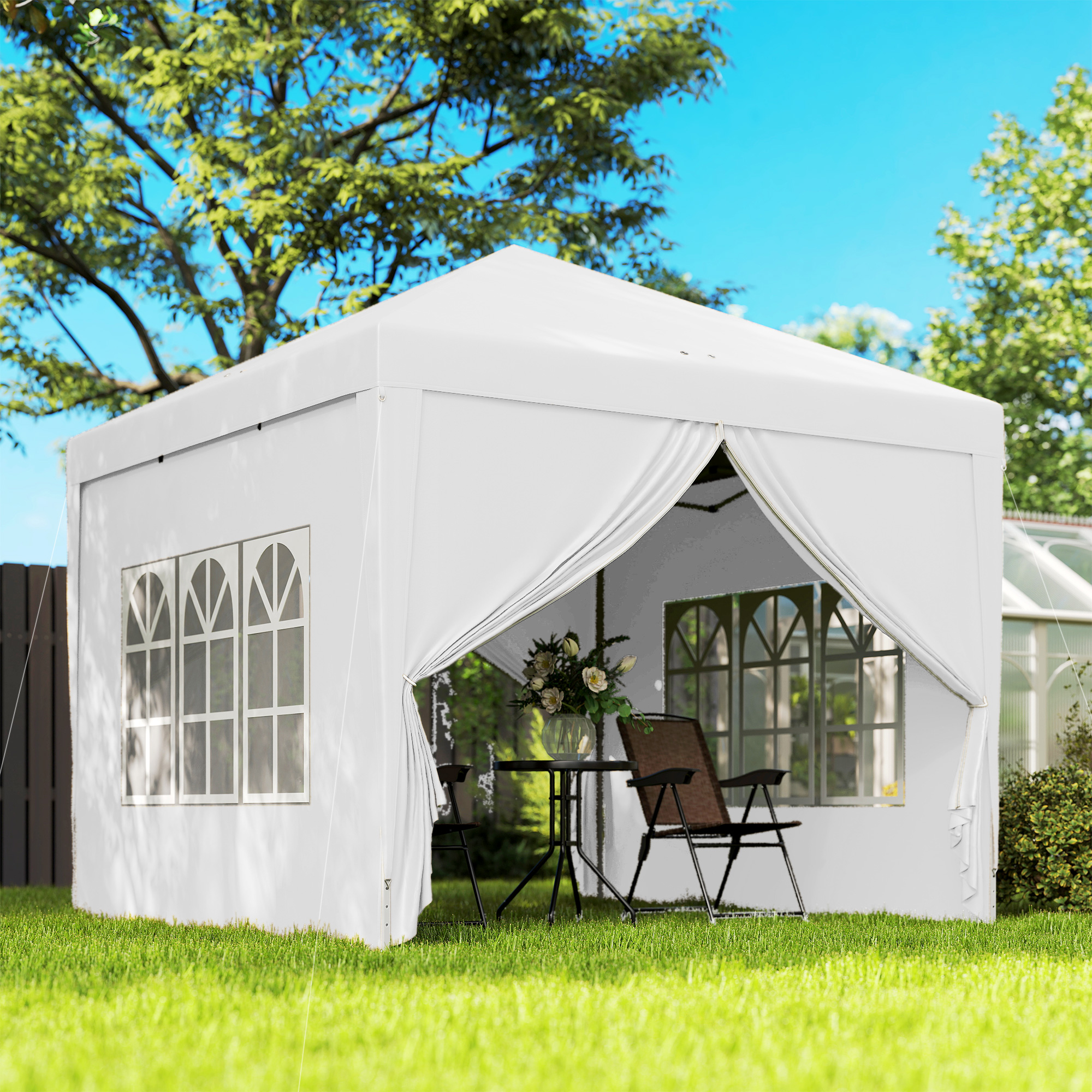 AMADA HOMEFURNISHING Pure White 10x10 Pop-Up Gazebo – Instant Canopy Shelter For Backyard, Patio, Weddings & Events (AMODC01W-N1-US)
