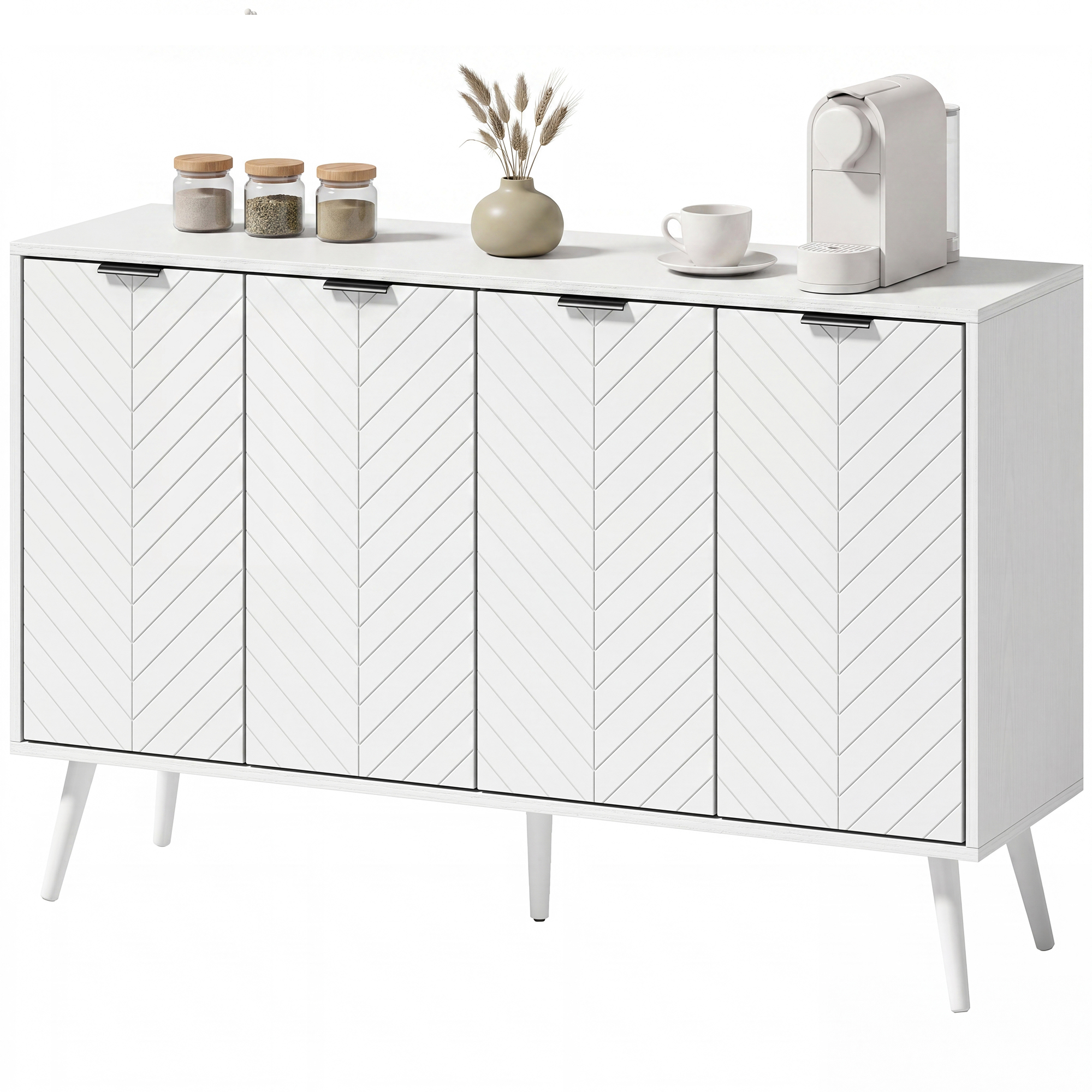 Meal Room Organizer Unit with Adjustable-Height Shelves and 4 Doors, Modern Sideboard and Buffet, White 1