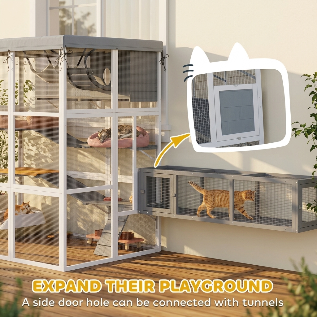 PawHut Large Outdoor Catio Cat Enclosure with Hammock, Condo, Jump