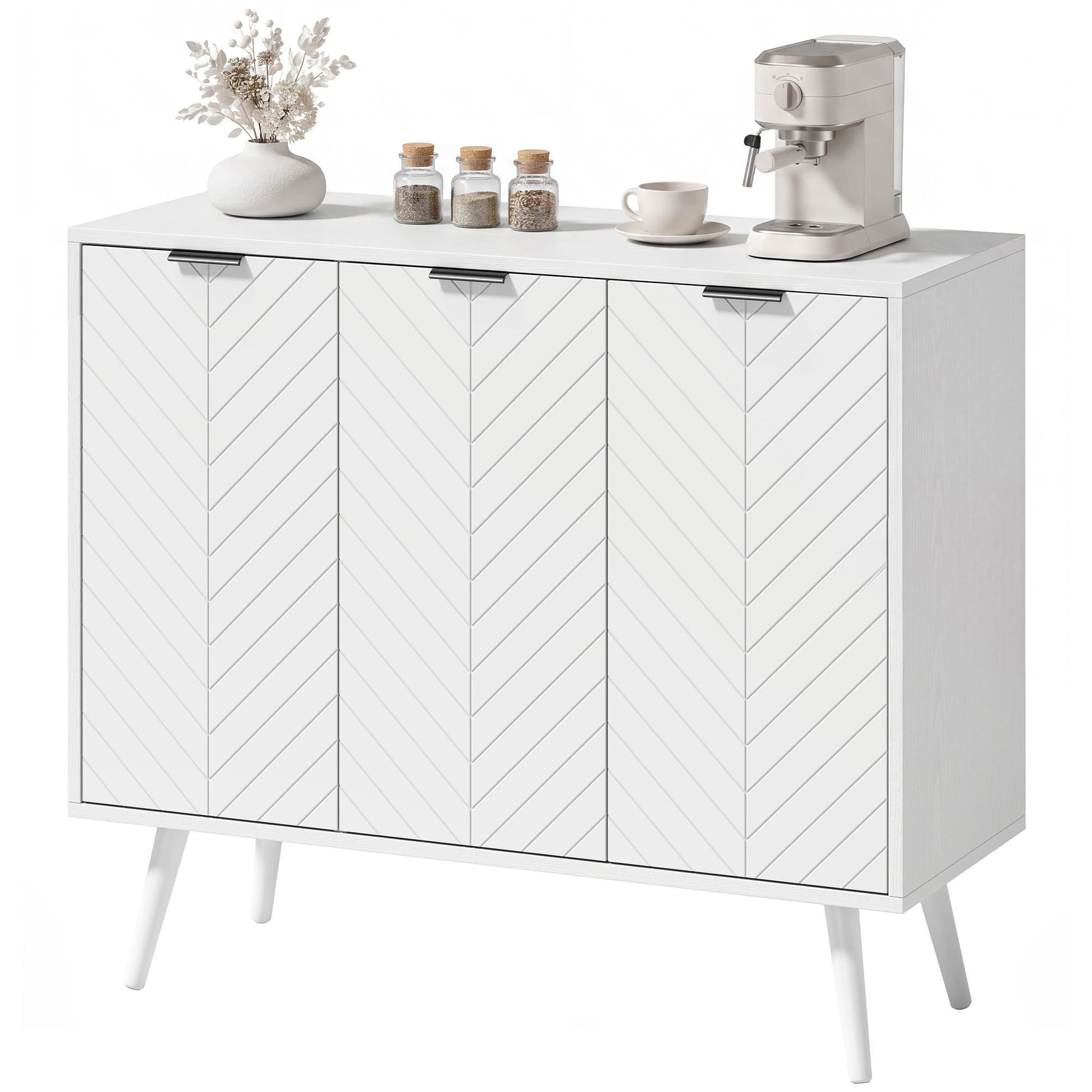 Meal Room Organizer Unit with Adjustable-Height Shelves and 3 Doors, Modern Sideboard and Buffet, White 1