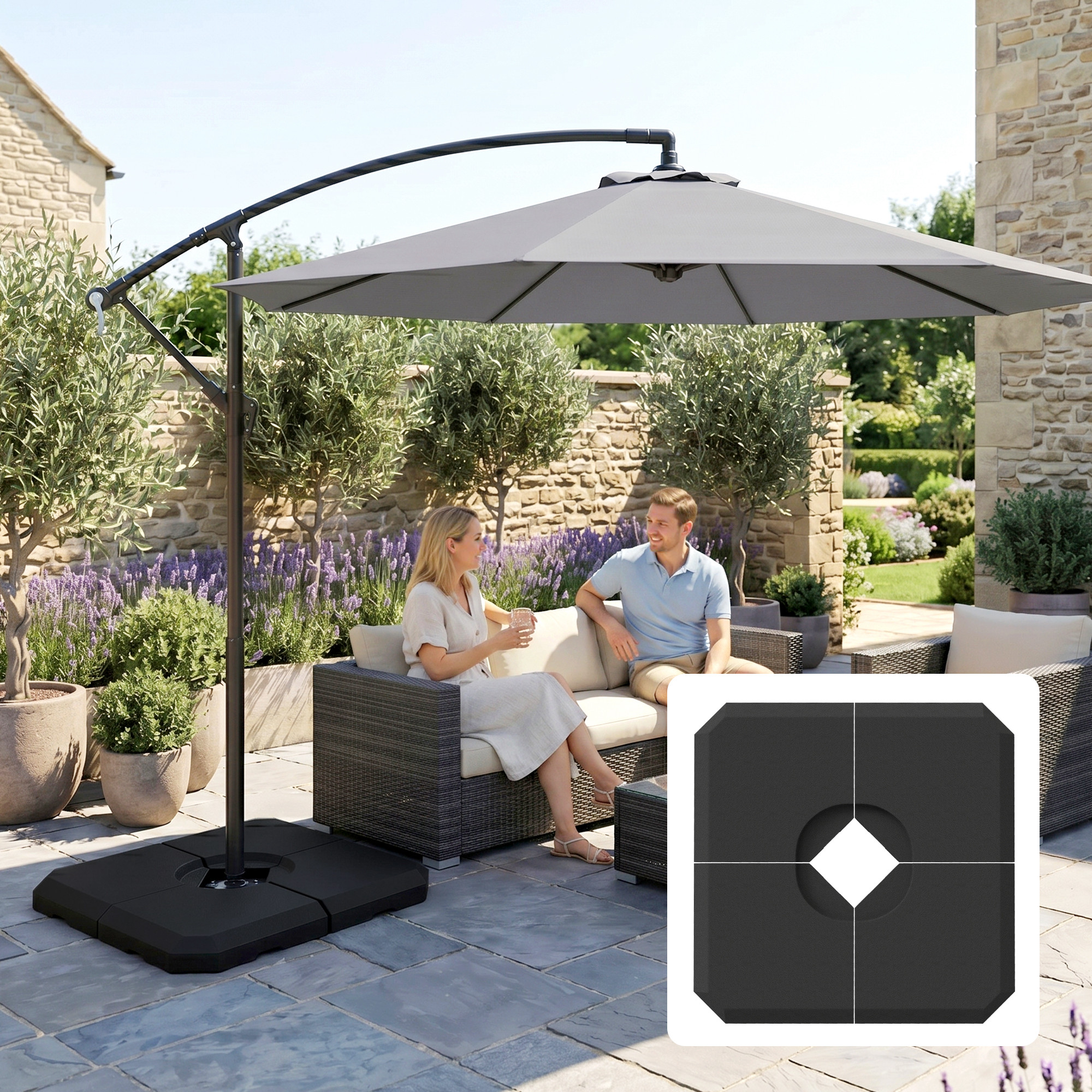 backyard creations 10 offset patio umbrella weighted base Outsunny Freestanding Base: Heavy-Duty, Adjustable for Water or Sand Filling, 132/176 lbs, Black and its perfect for tables up to 62 inches 10-Foot-Tall Patio Umbrellas at