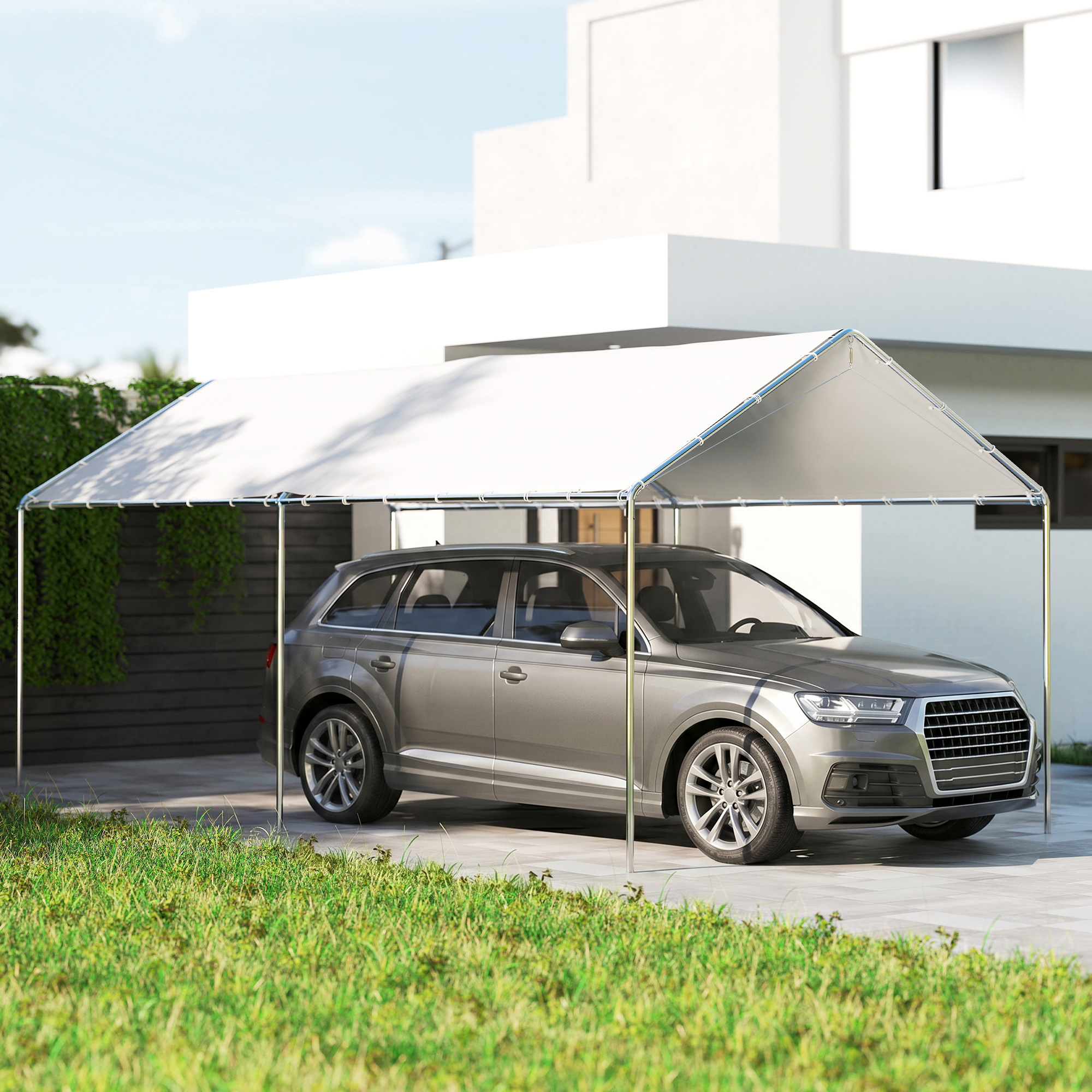Outsunny 9.5' x 9.2' x 8.5' 2-Room Heavy Duty Carport Canopy with
