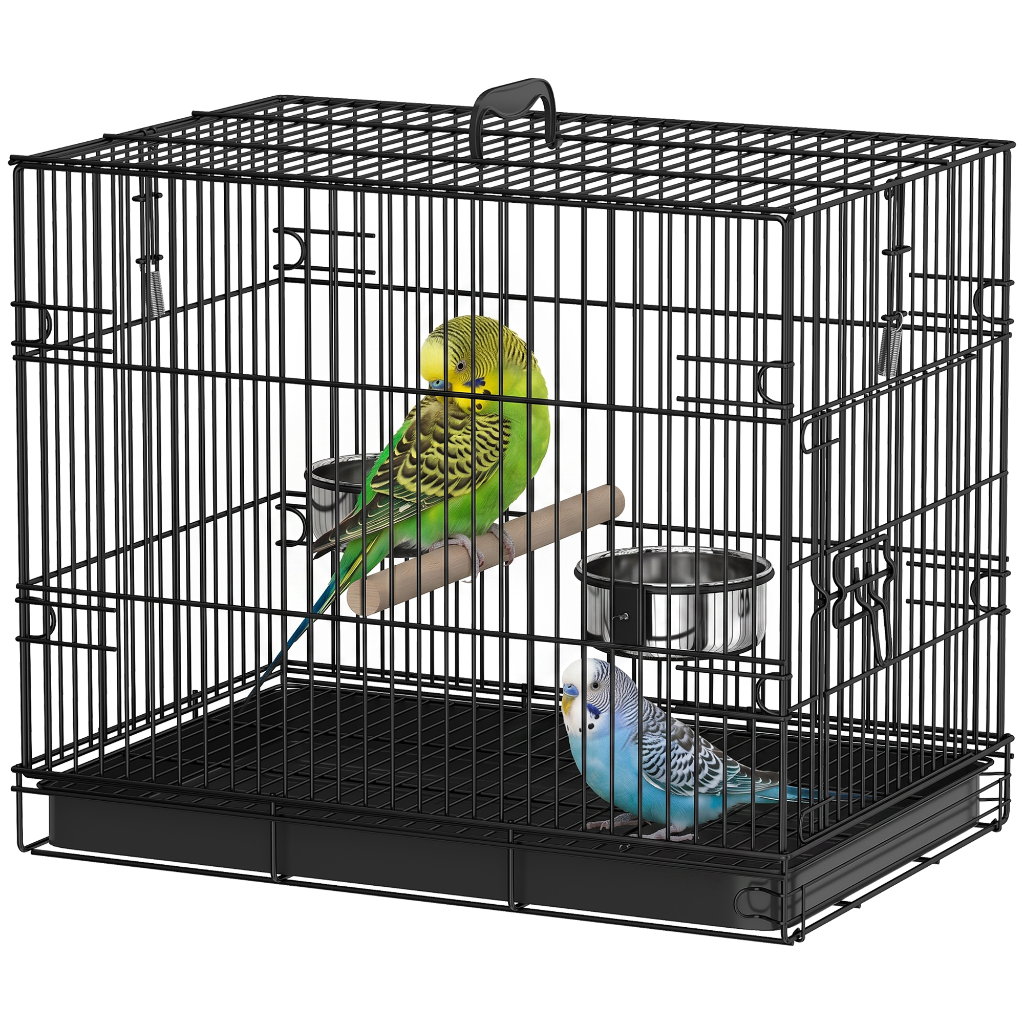 Avian Cage Moveable w/ Chute-Out Tray Travel Cage for Parakeets w/ Perch & Food Bowls Black 1