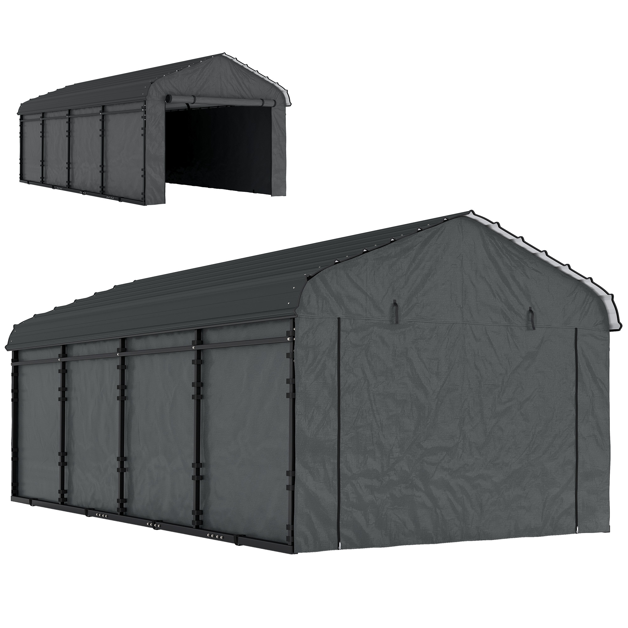 Outsunny 12' x 20' Metal Carport with Galvanized Roof, Dark Gray