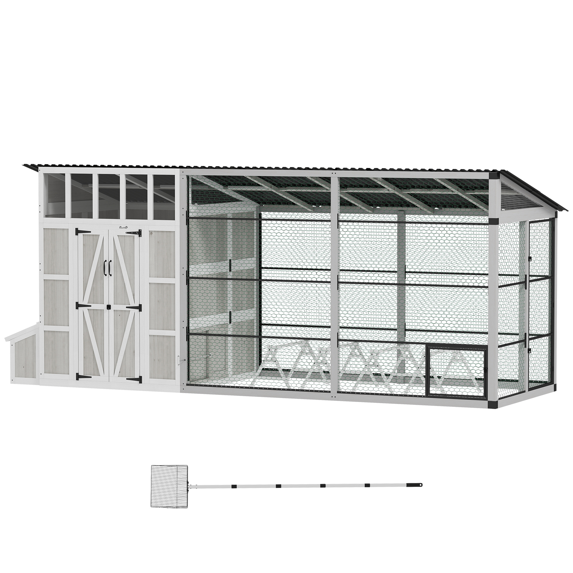 PawHut Large Chicken Coop for 10-15 Hens, Walk-in Outdoor Chicken House with Run, Nesting Box, Waterproof Roof, Perches