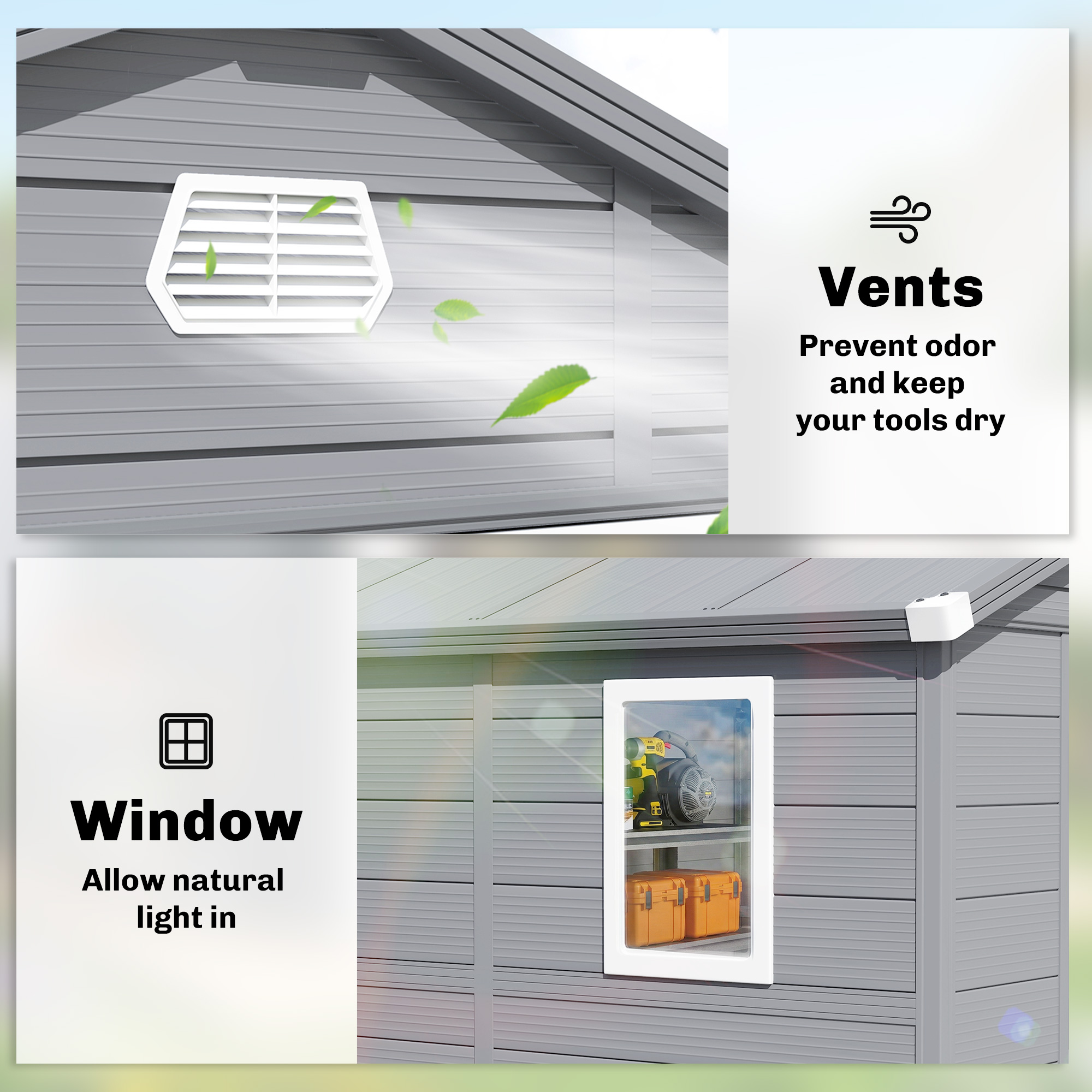 Outsunny 8x6 Plastic Garden Shed with Sloped Roof, Dark Grey