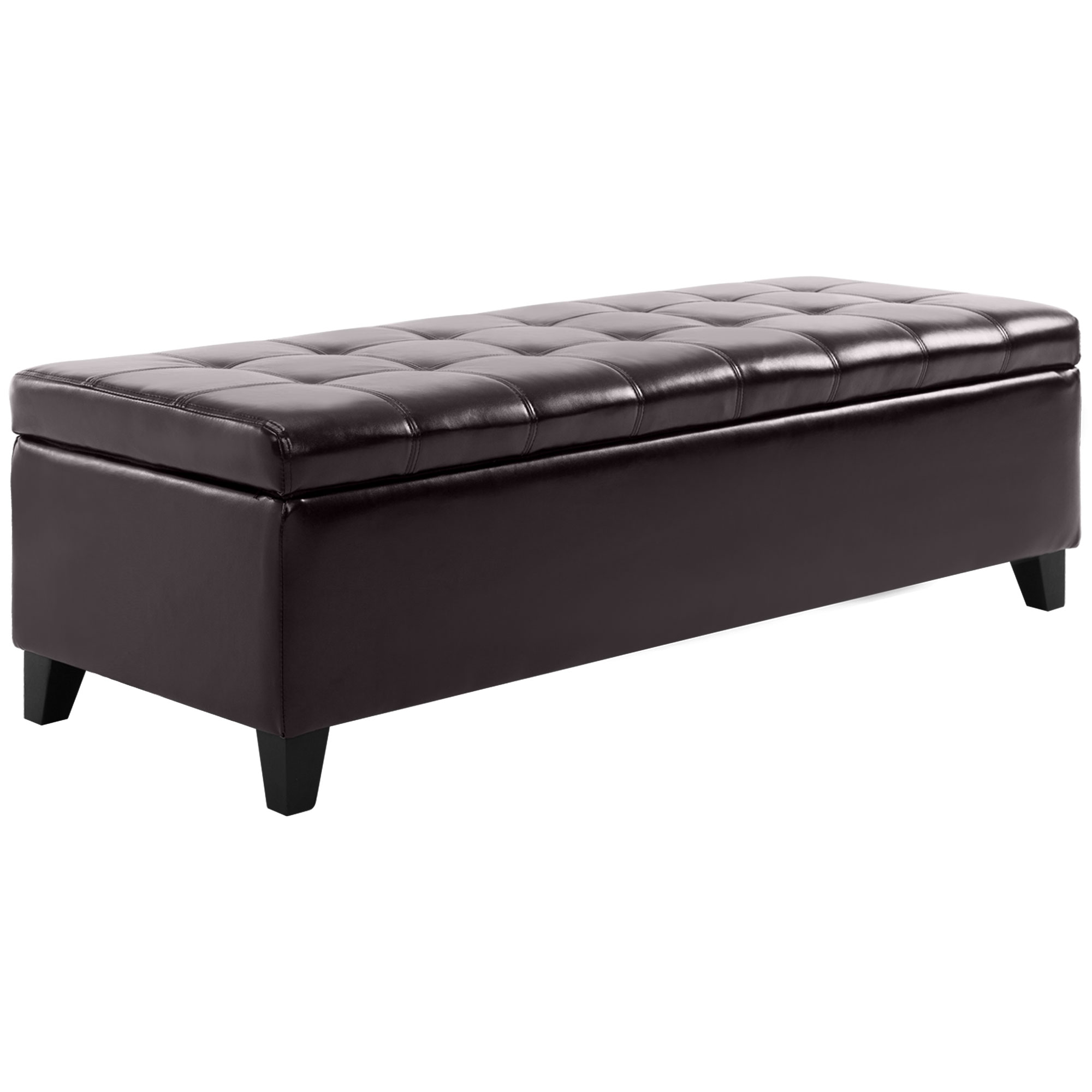 Foot Rest with Solid Wood Legs, Organizer Ottoman Seating Bench, 51 Inches PU Leather Organizer Dresser for Living Room, Brown 1