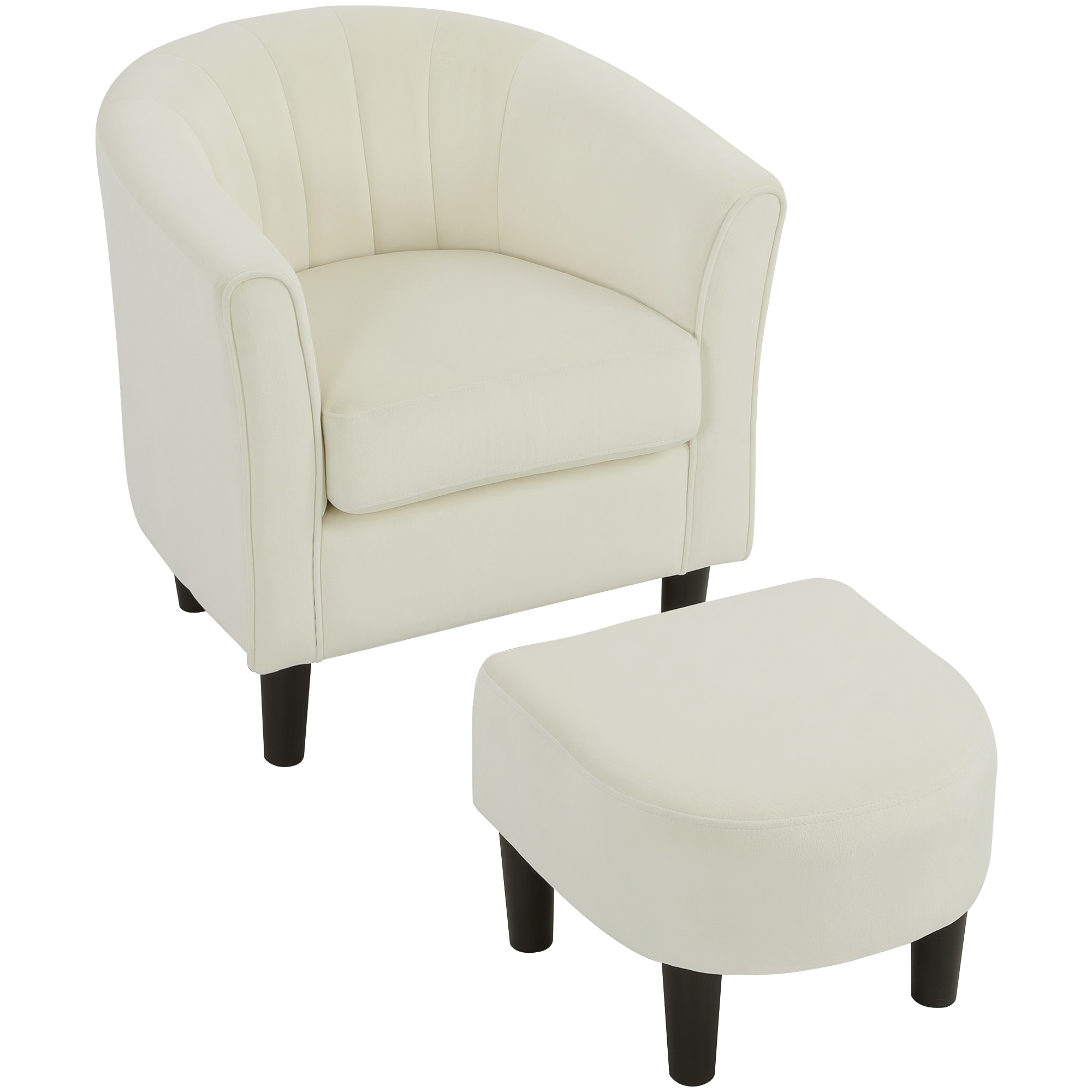 Accent Seating Modern Upholstered Living Room Seating with Ottoman and Pocket Spring Pillow Cream White 1