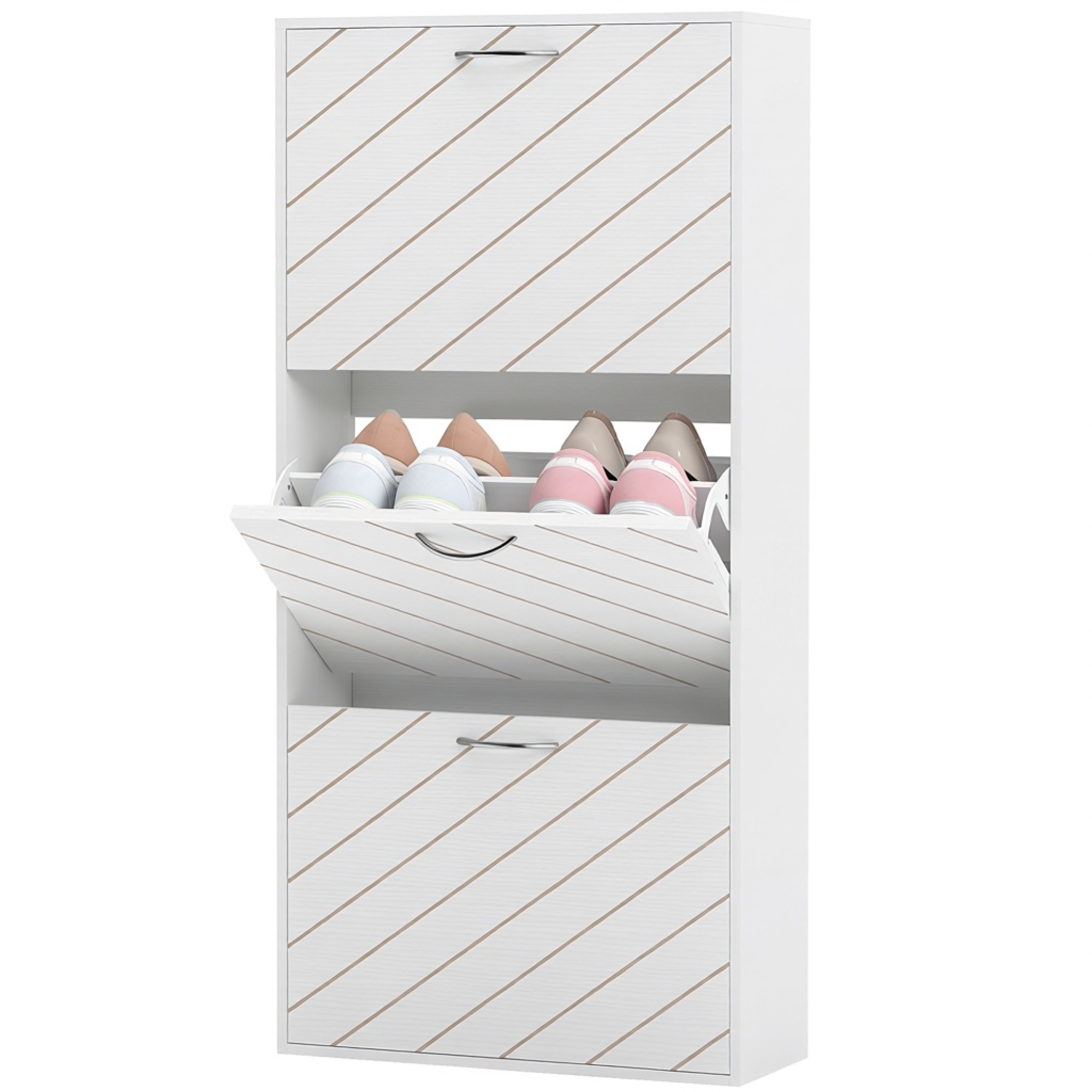 Narrow and Slim, Footwear Organizer Organizer Unit with 3 Flip Drawers, 9-12 Pair of Shoes Organizer for Hallway, Entryway, White 1