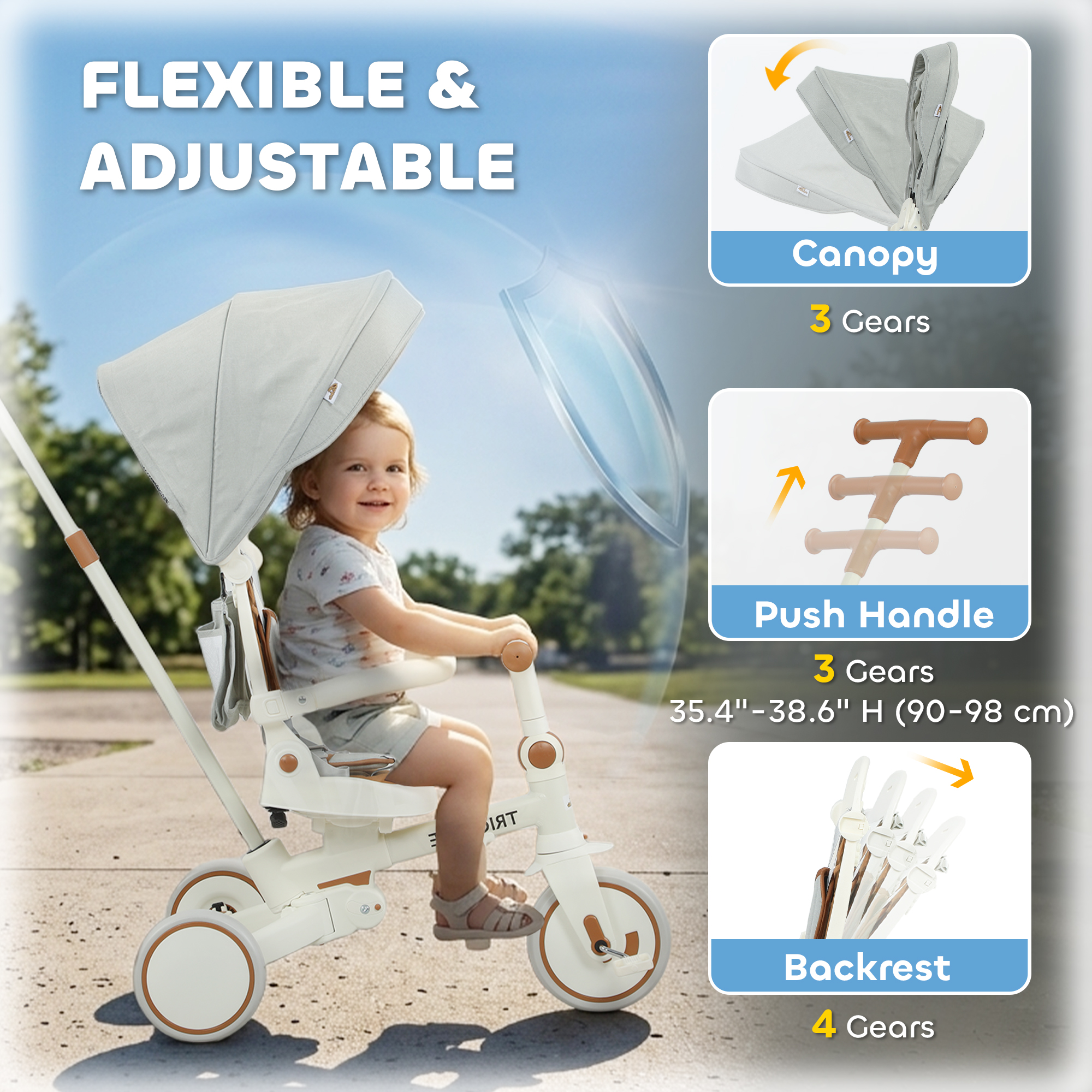 Qaba 7 in 1 Toddler Tricycle w/ Safety Harness, Adjustable