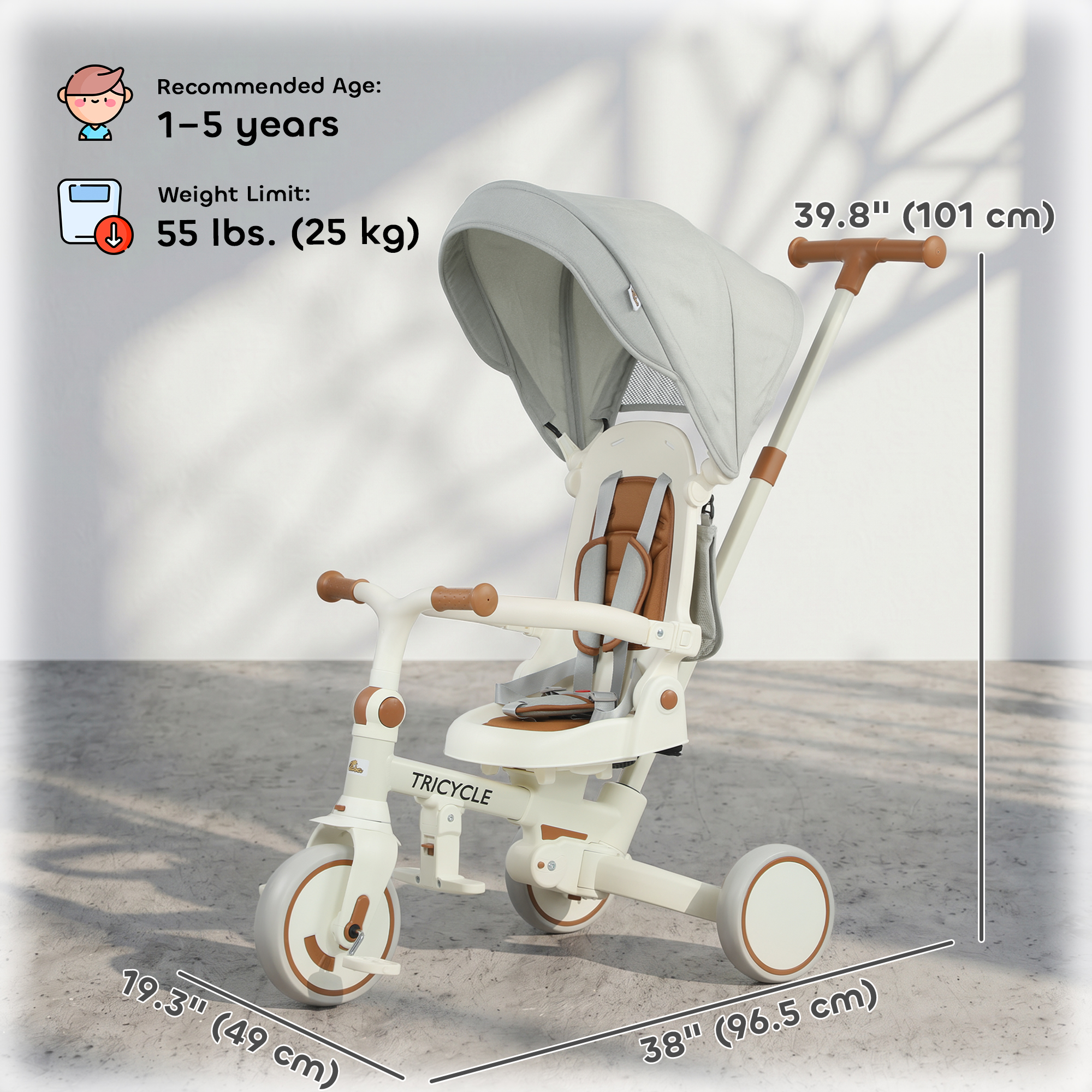 Qaba 7 in 1 Toddler Tricycle w/ Safety Harness, Adjustable