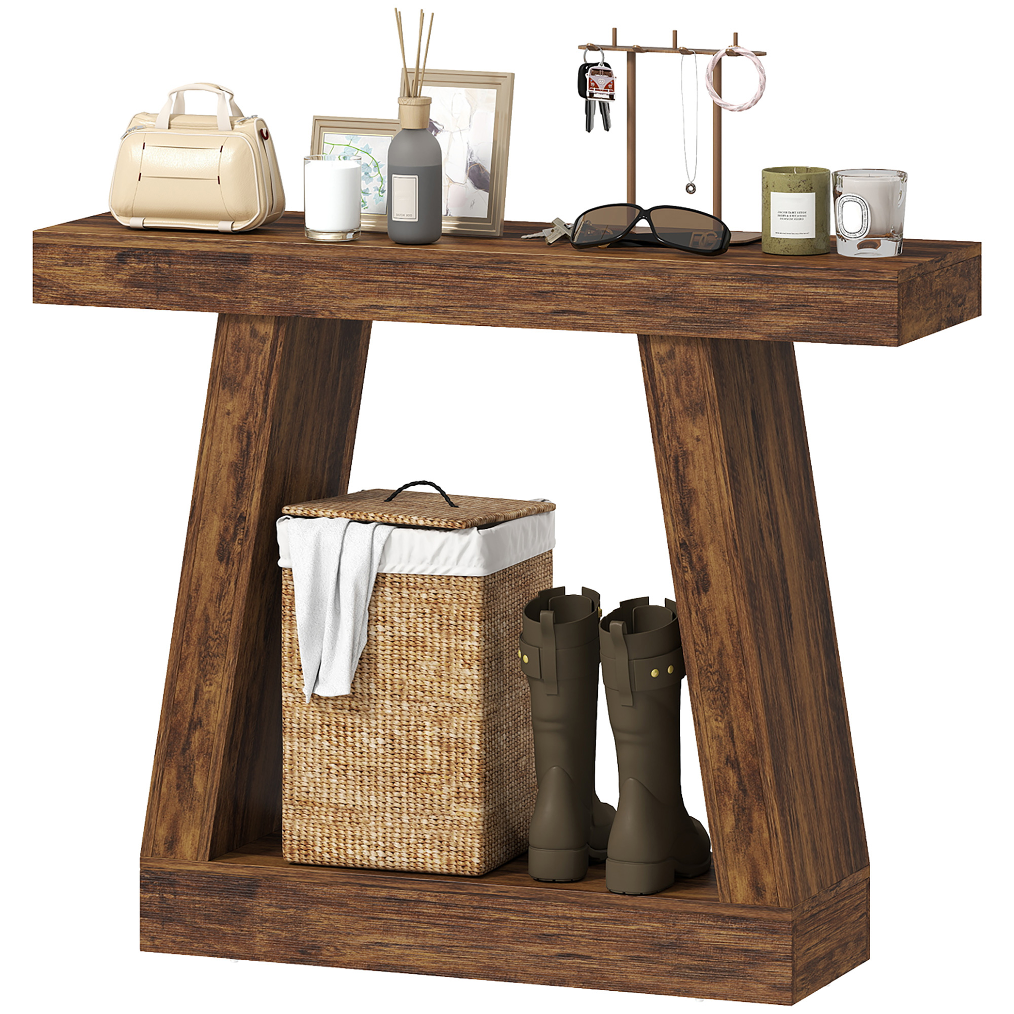 HOMCOM 42" Farmhouse Console Table with Storage, Dark Brown