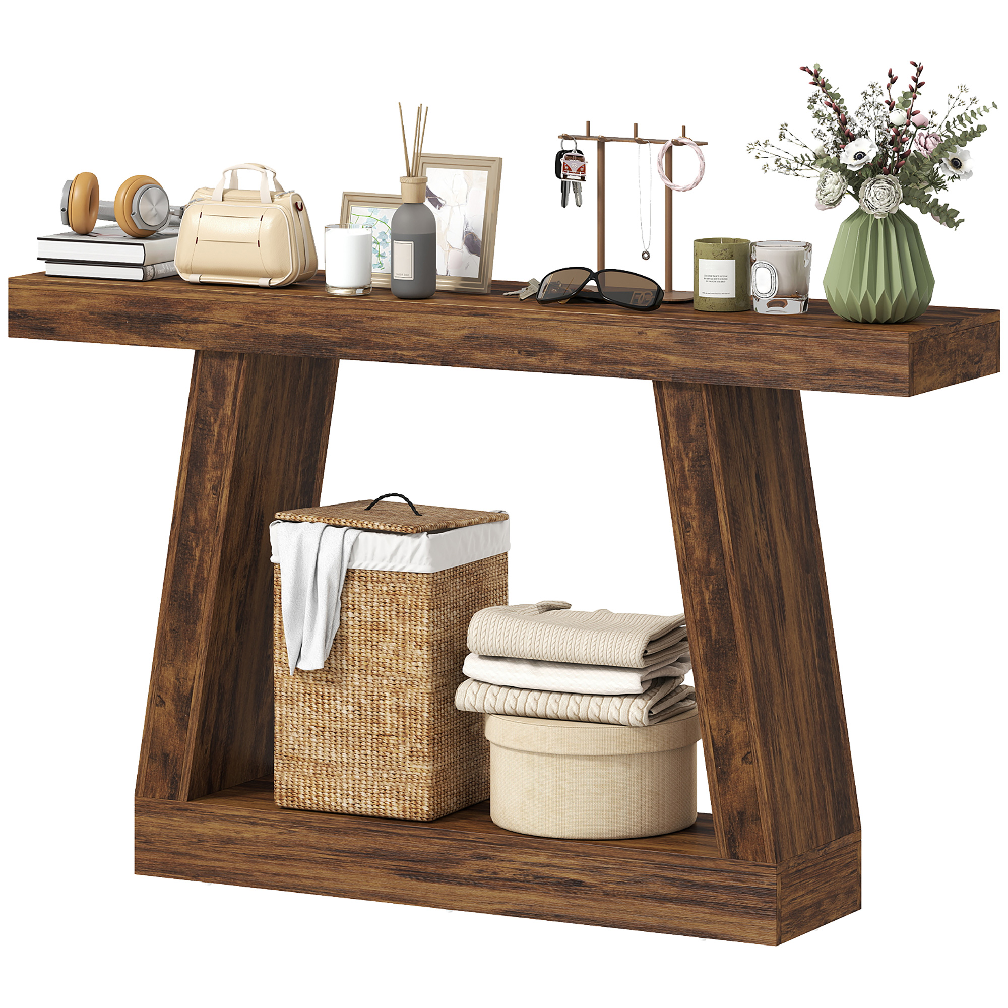 HOMCOM 55" Farmhouse Console Table with Storage, Dark Brown