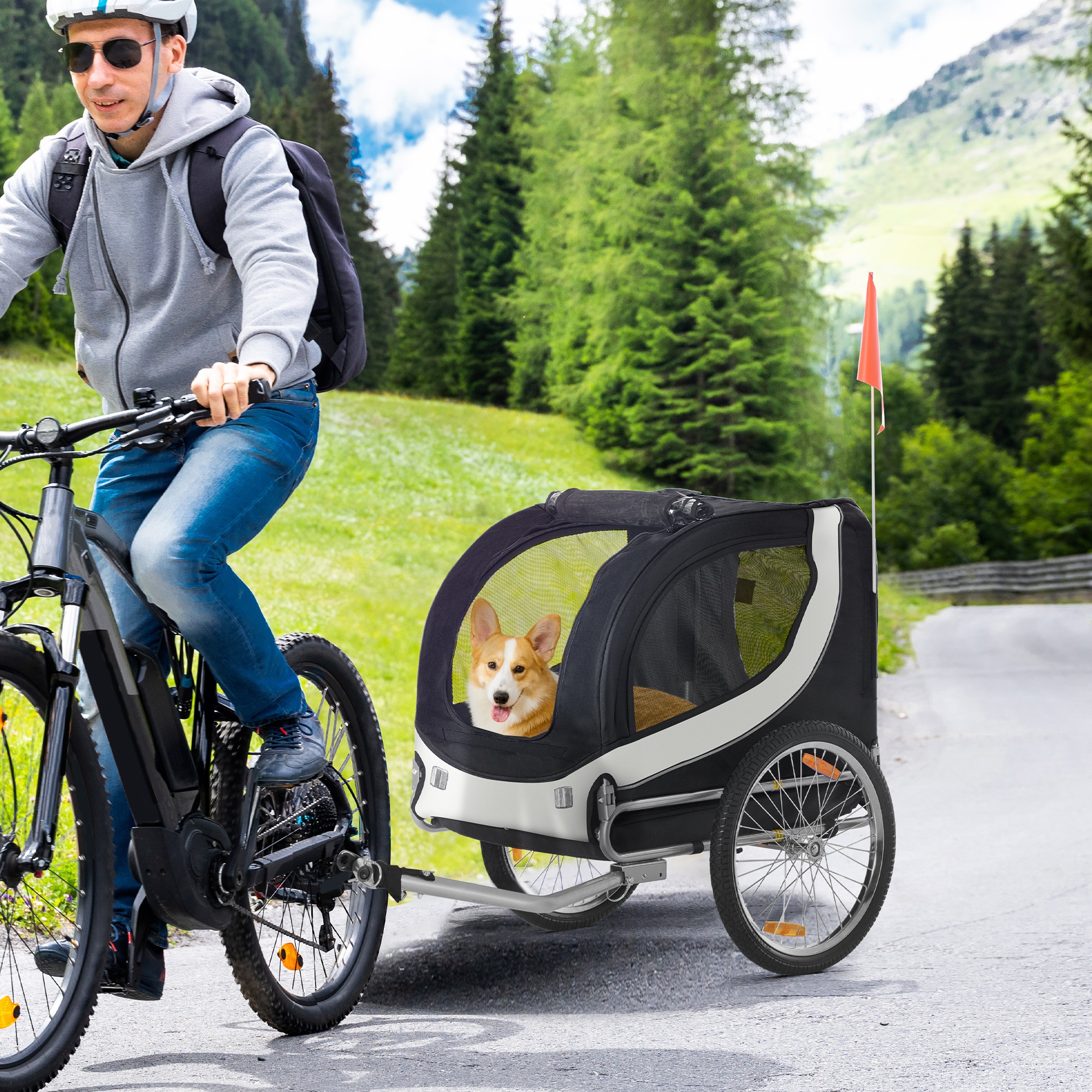 Aosom Foldable Dog Bike Trailer Pet Cart Wagon Safety Anchor Black Aosom Canada
