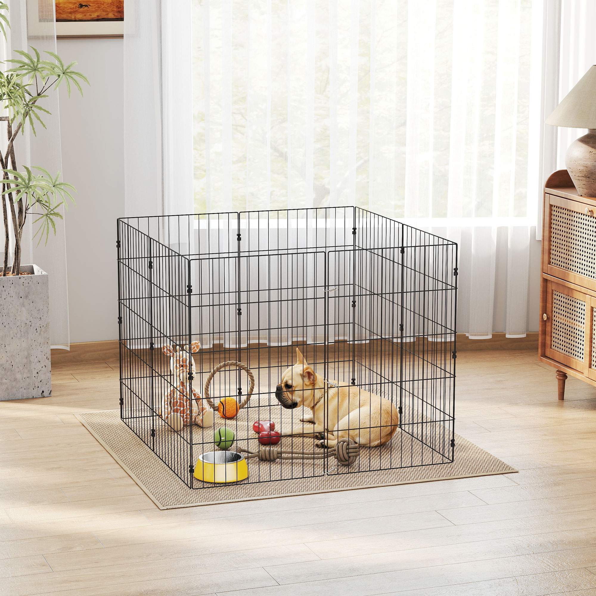 Expandable Animal Fence for Compact & Medium Dogs, Foldable Metal Exercise Canine Playpen, 20" x 32", 8 Panels, Black 2