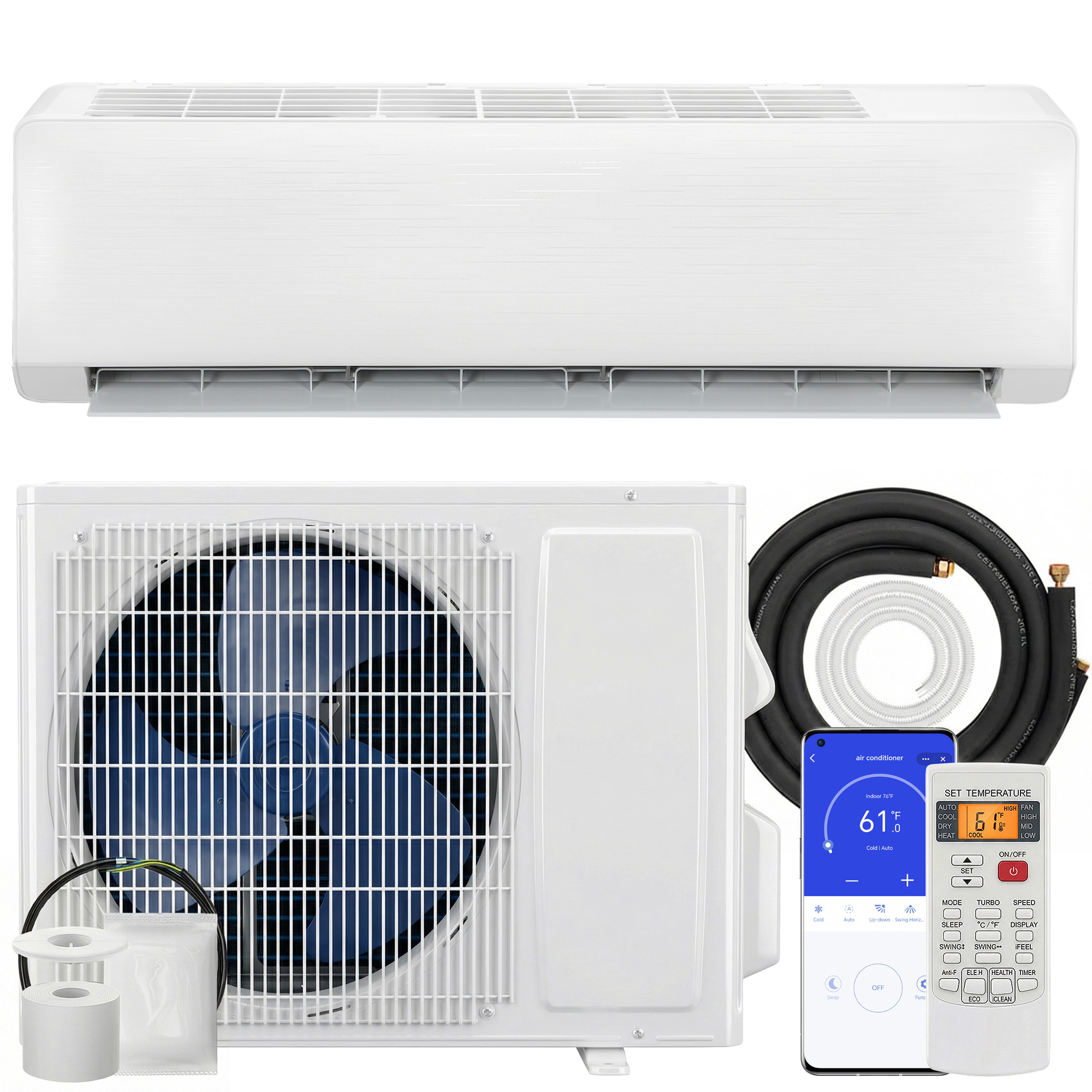 HOMCOM 18000 BTU Mini Split Air Conditioner, 22 SEER2 230V WIFI Enabled Inverter AC Unit Cools up to 1250 Sq.Ft