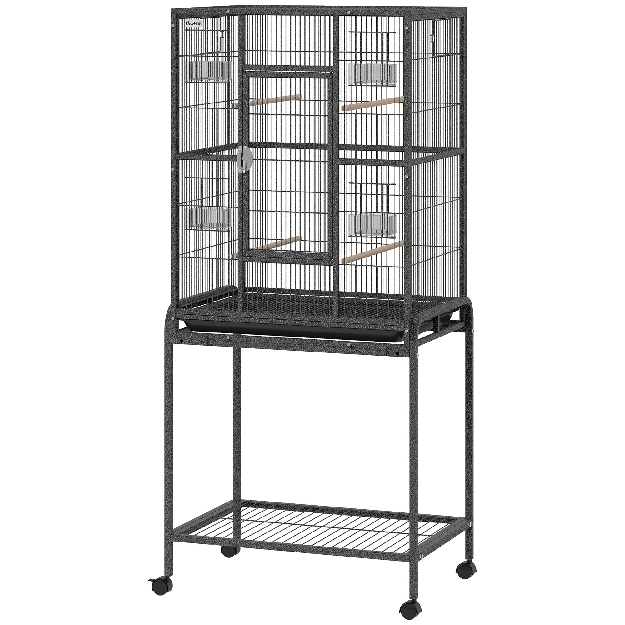 Parrot Cage w/ Detachable Rolling Stand, 56"H Avian Cage, Removable Tray, Organizer Shelving, Perches, Food Container 1