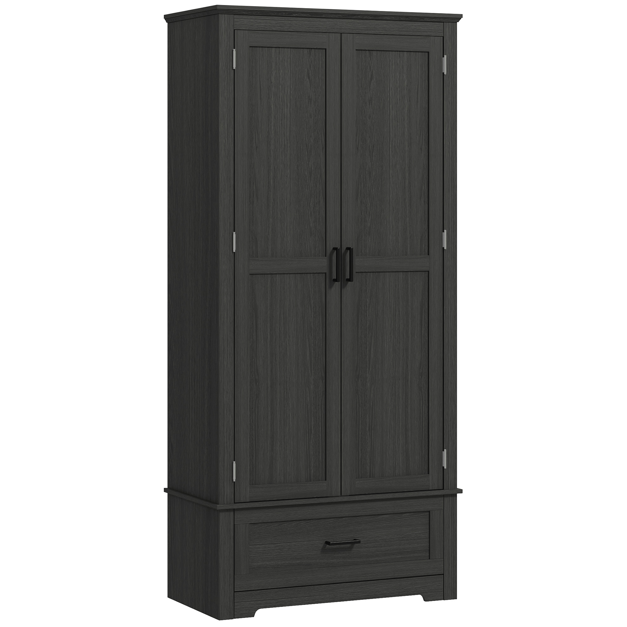 Organizer Drawer and Adjustable-Height Shelves, 69" Tall Farmhouse Cooking Pantry Organizer Unit with 2 Doors, Black Wood Grain 1