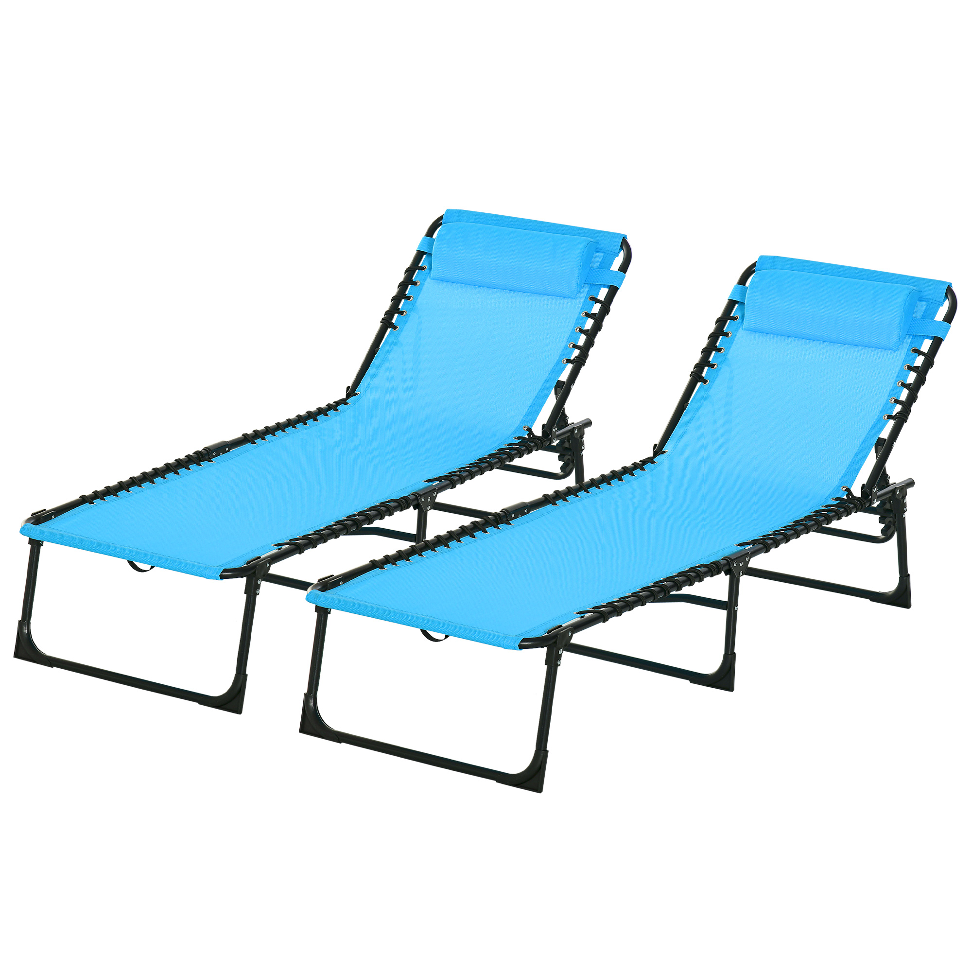 Outsunny Set of 2 Folding Chaise Lounge Chairs, Outdoor Sun Tanning Chairs with Reclining Back, Sky Blue