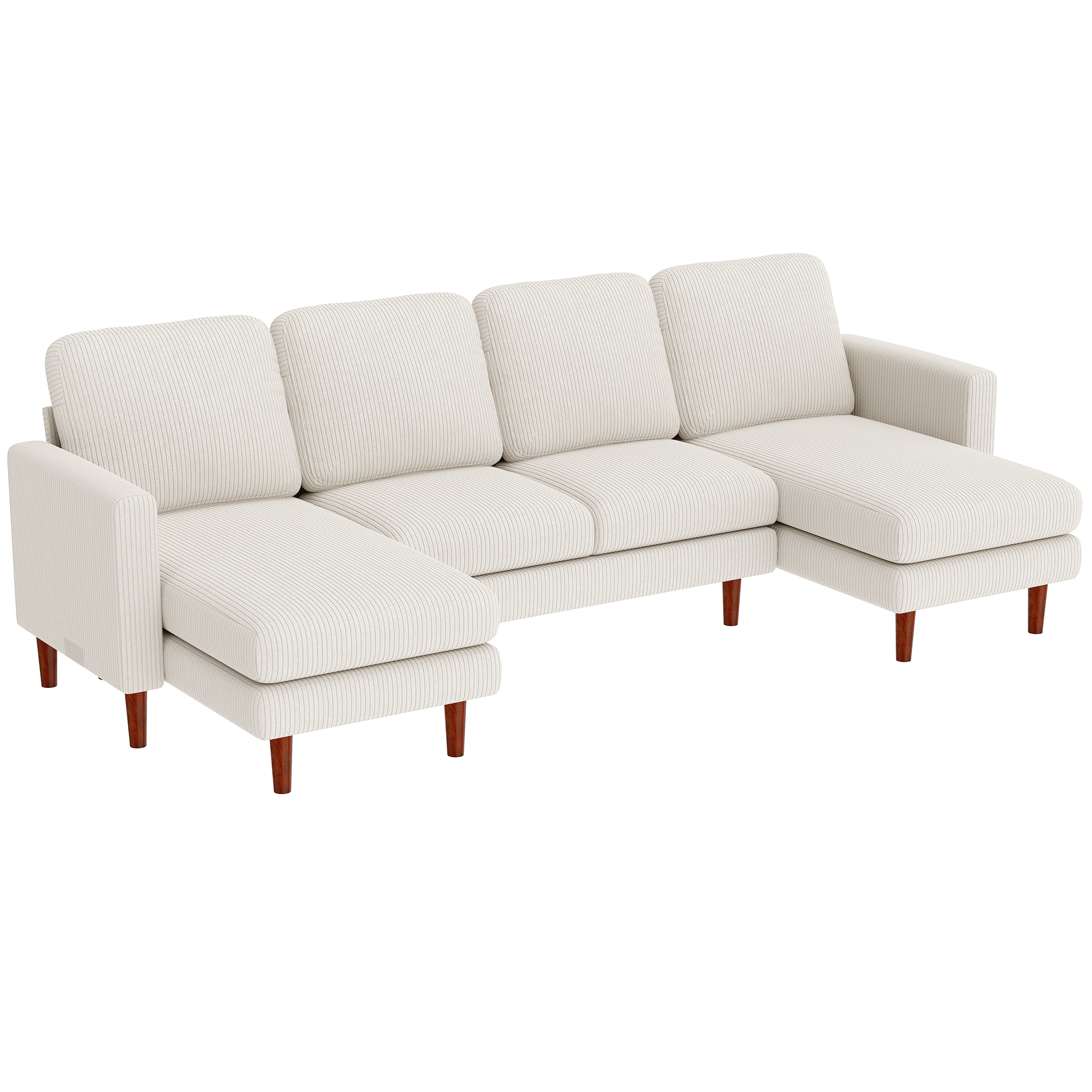 Sectional Sofa, Corduroy U Shaped Couch with Double Chaise and Spring Cushions, 2200lb Capacity, Beige 1