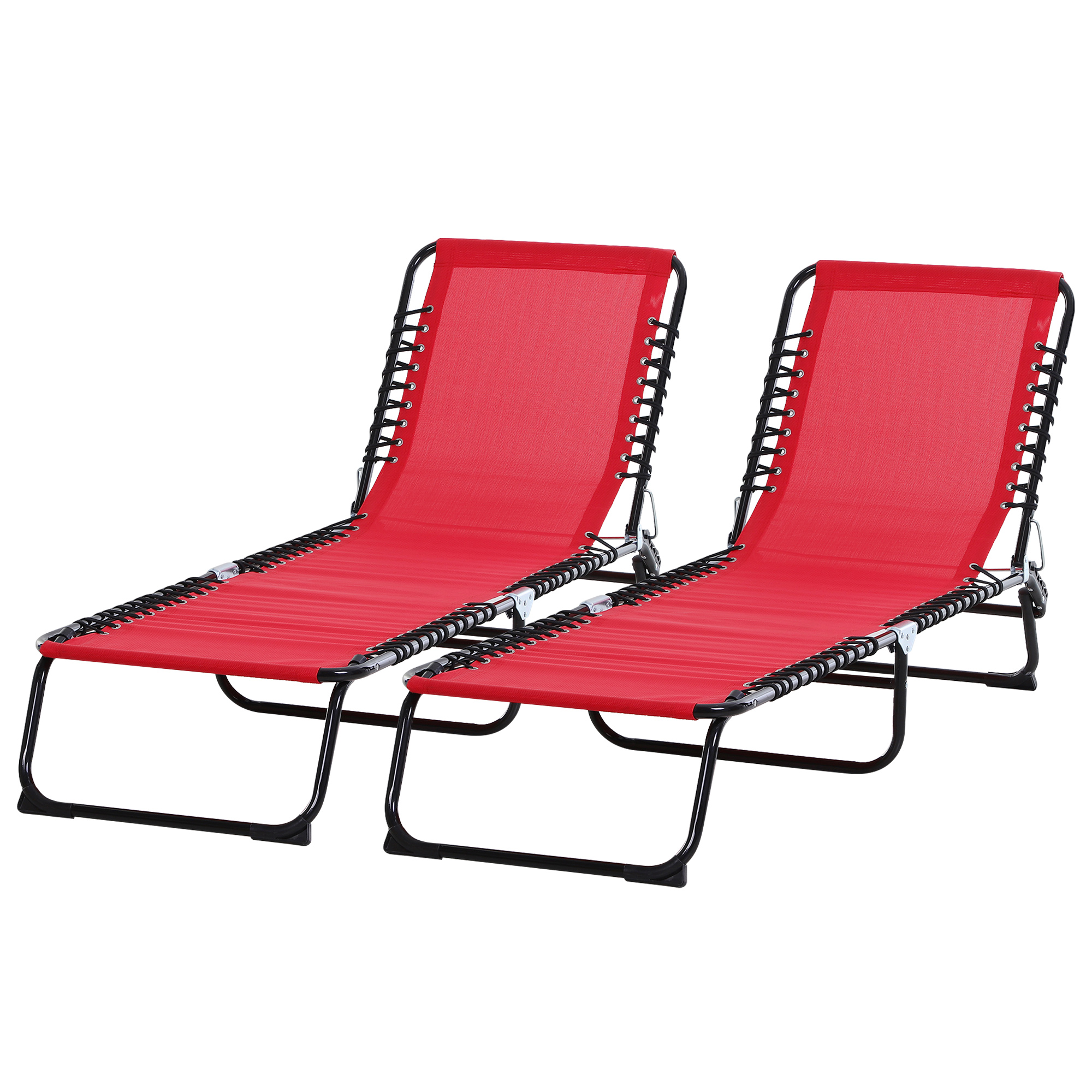 Outsunny Set of 2 Folding Chaise Lounge Chairs, Outdoor Sun Tanning Chairs with Reclining Back, Wine Red