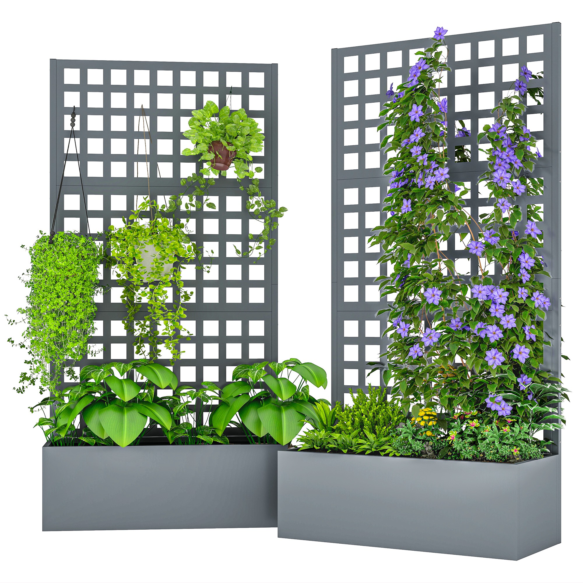 Outsunny Galvanized Raised Garden Bed Planter Box with Trellis for Climbing Plants, Vegetable, Vines, 35" x 16" x 70", Gray