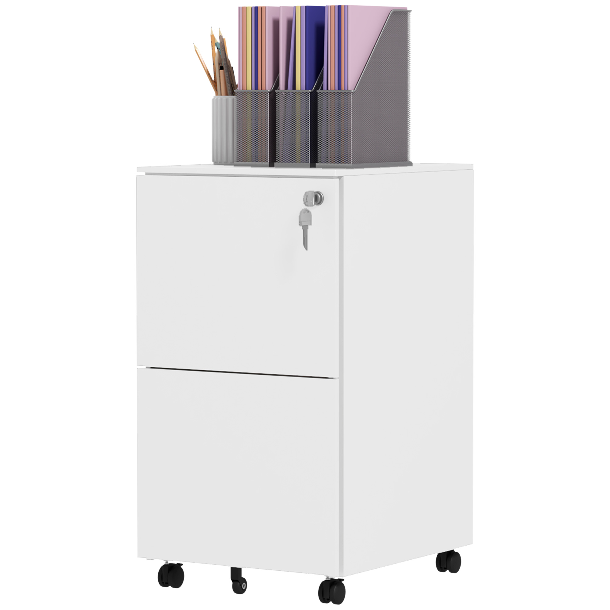 2-Organizer Drawer Lockable File Organizer Unit with Adjustable-Height Hanging Bar for A4, Vertical Steel Document Organizer Unit on Castors, Legal and Letter Size, White 1