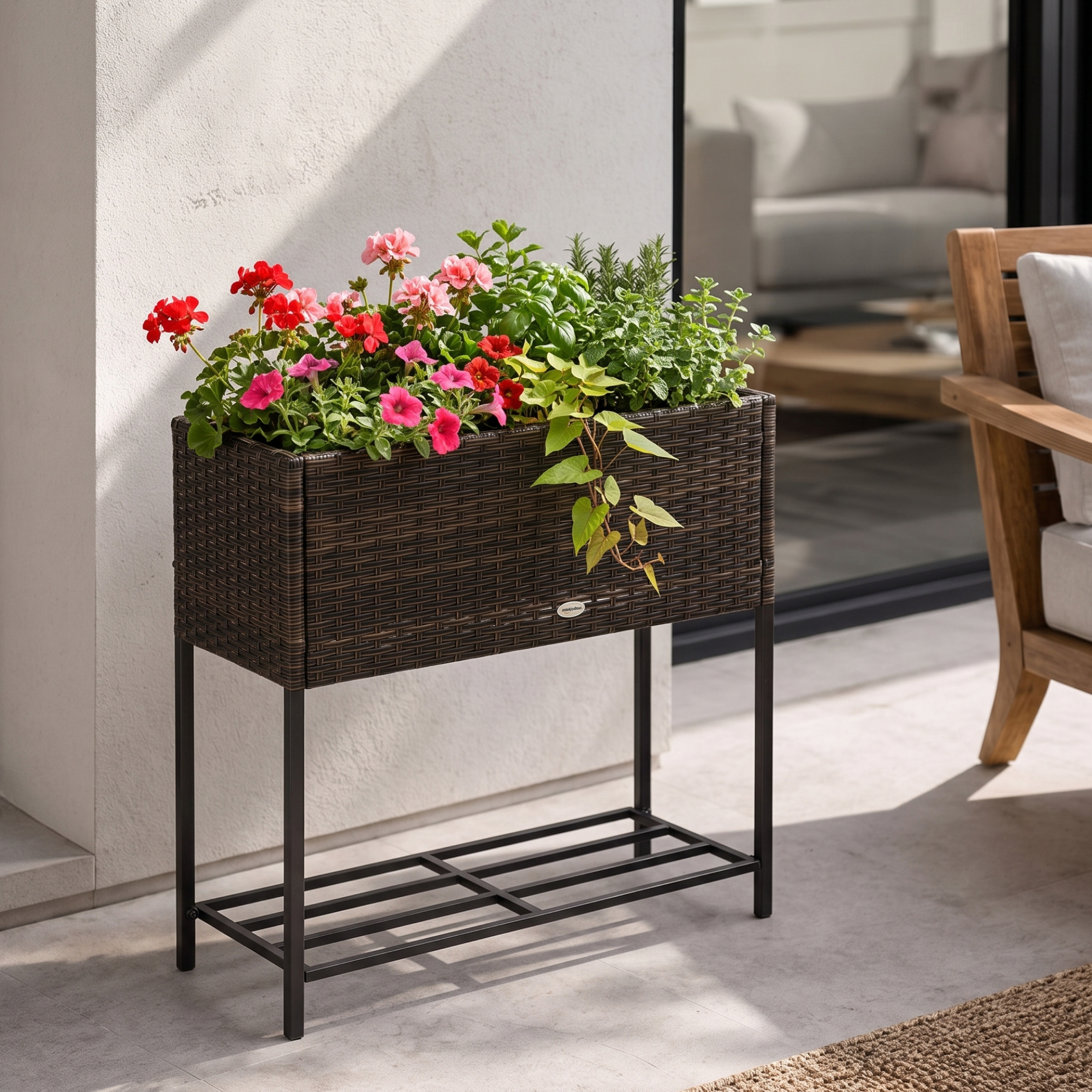 Outsunny Elevated Metal Garden Bed with Rattan Wicker Look & Tool Storage, Modern Raised Planter for Outdoor Gardening, Brown Aosom Canada